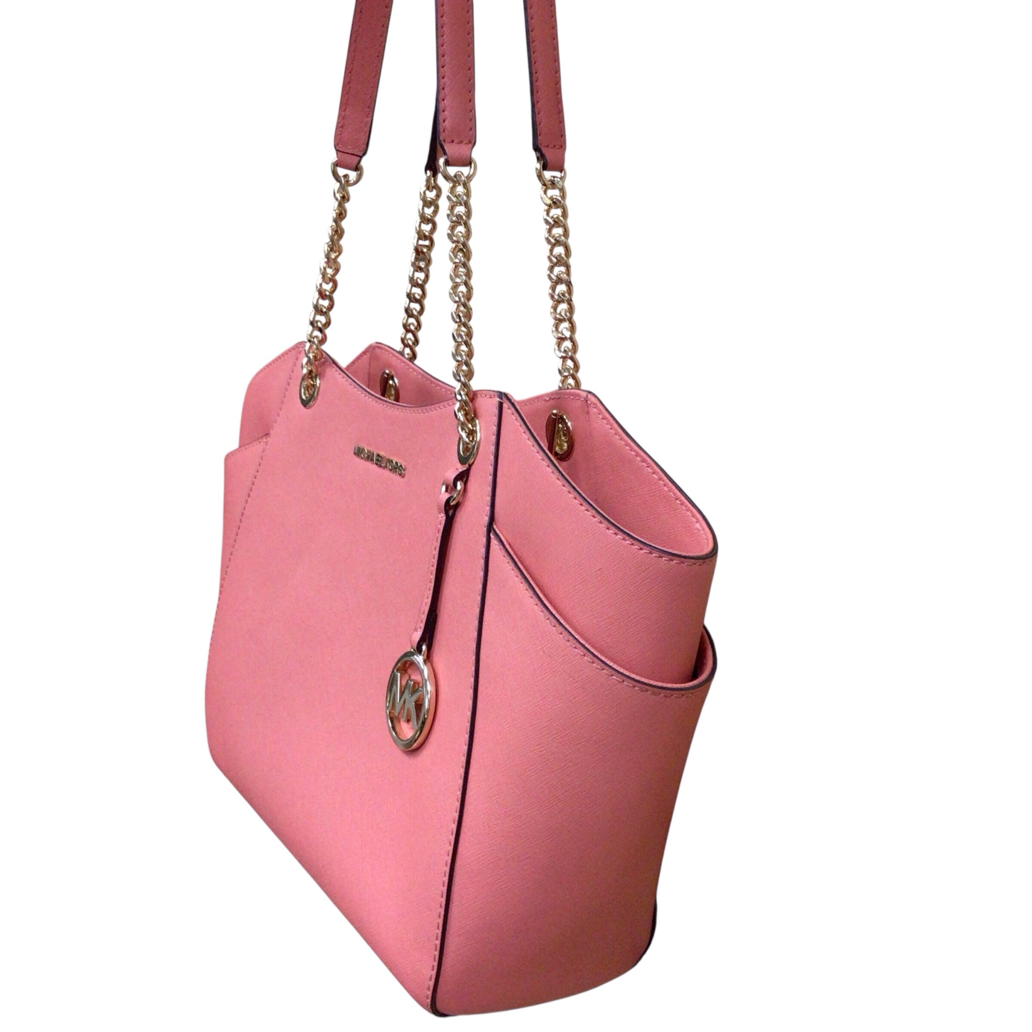 Michael Kors Jet Set Large Coral Saffiano Leather Shoulder Bag Tote