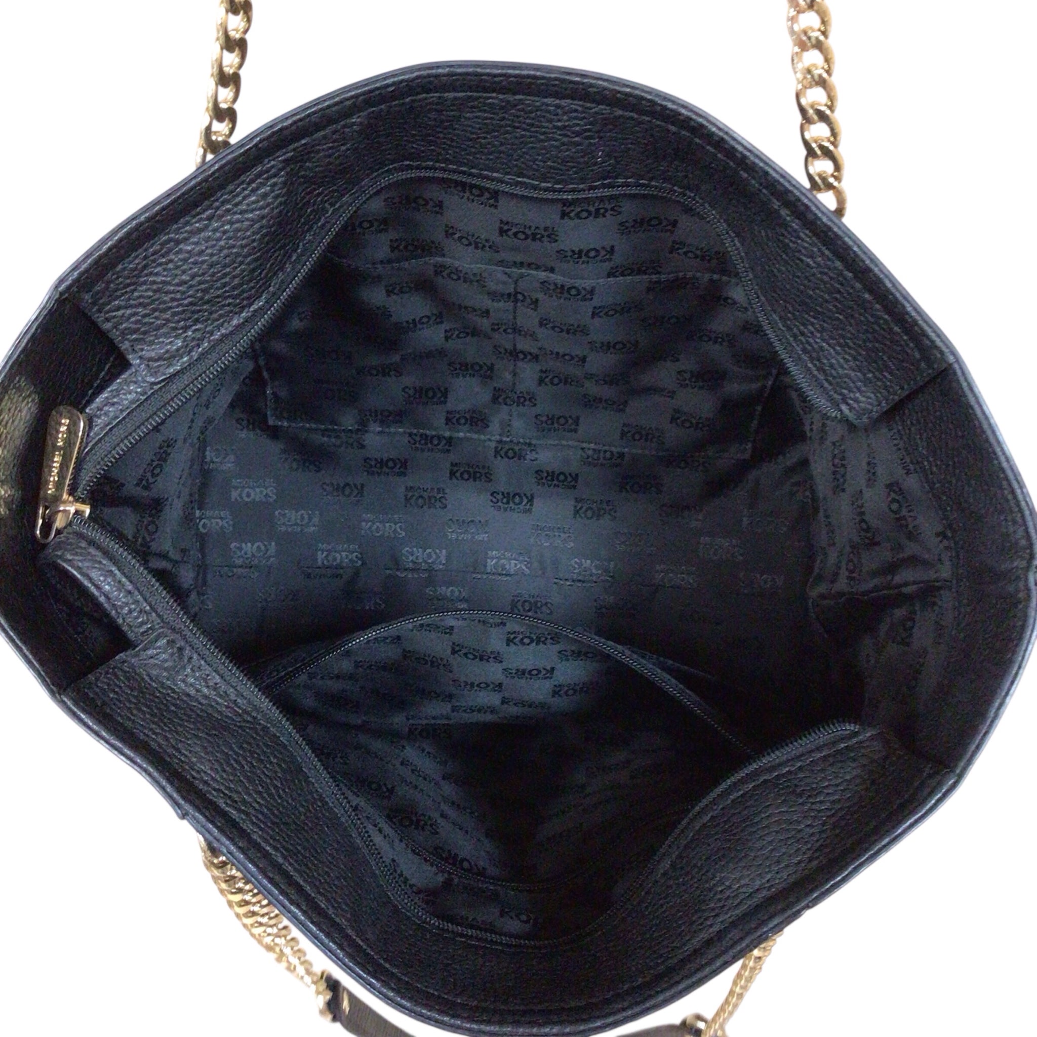 Michael Kors Black Pebbled Leather & Gold Chain Shoulder Bag
