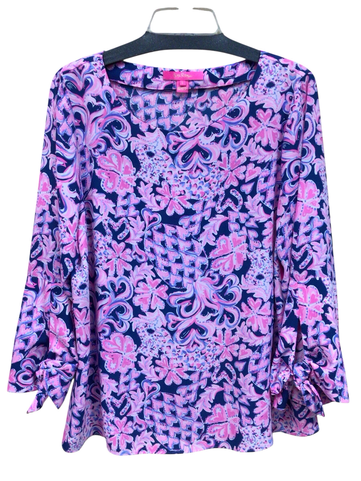 Lilly Pulitzer "Langston" 3/4 Sleeve Top "Indigo Love You Bunches" Size Large