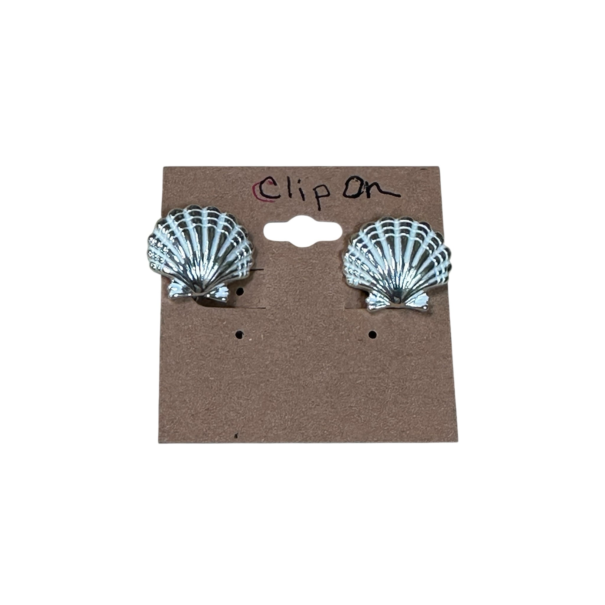 Silver & White Sea Shell Clip On Earrings