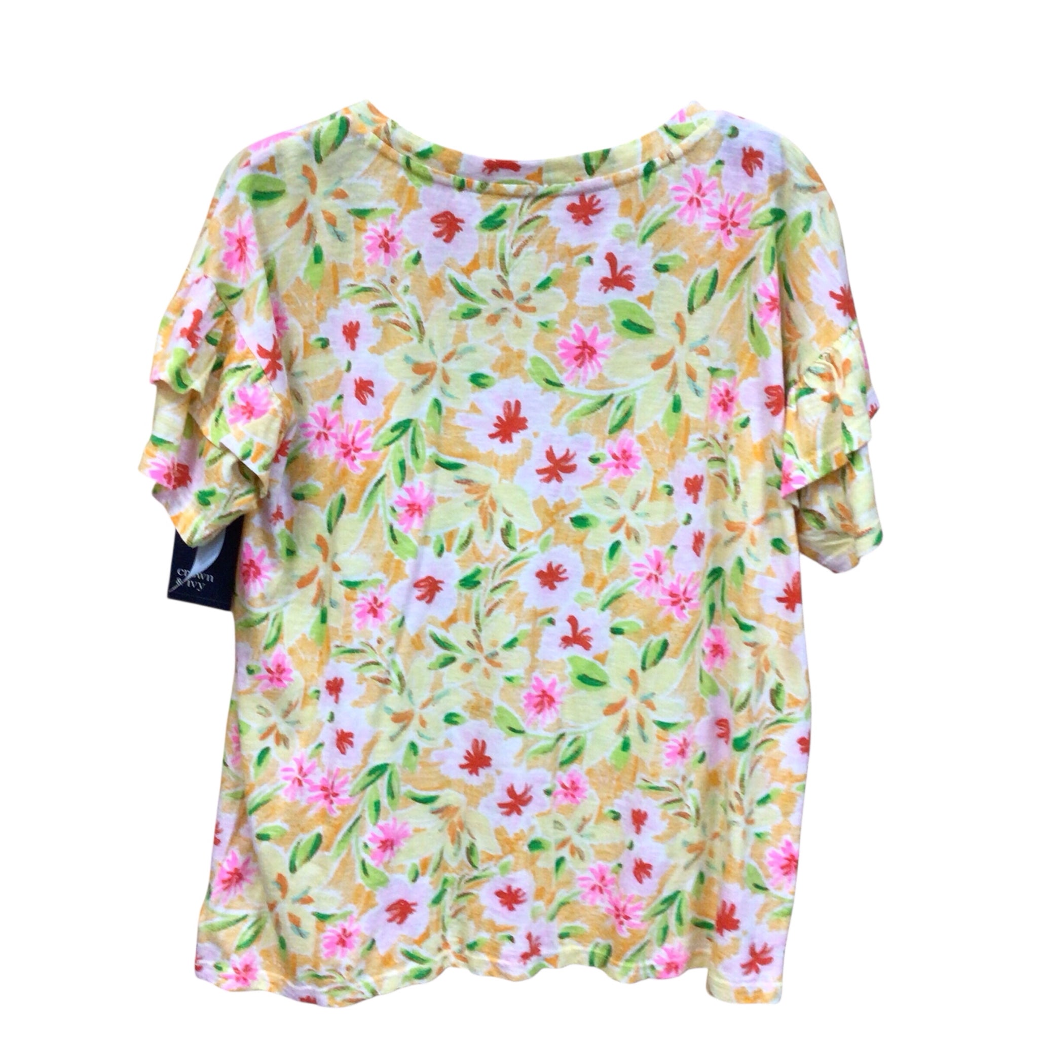 Crown & Ivy Yellow Floral Short Sleeve Top Size XL NWT