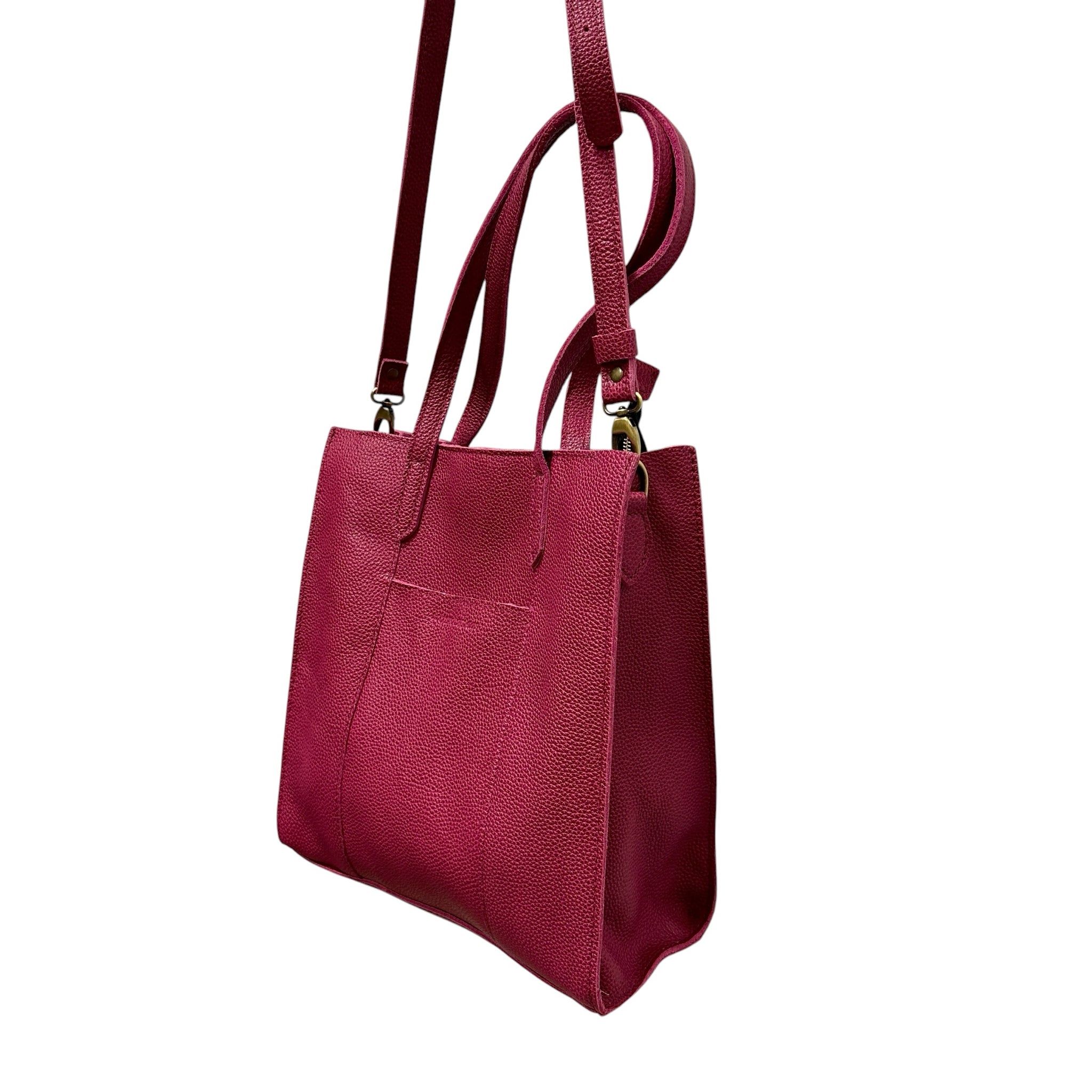 Portland Leather Raspberry Large Lola Zipper Crossbody Tote Bag
