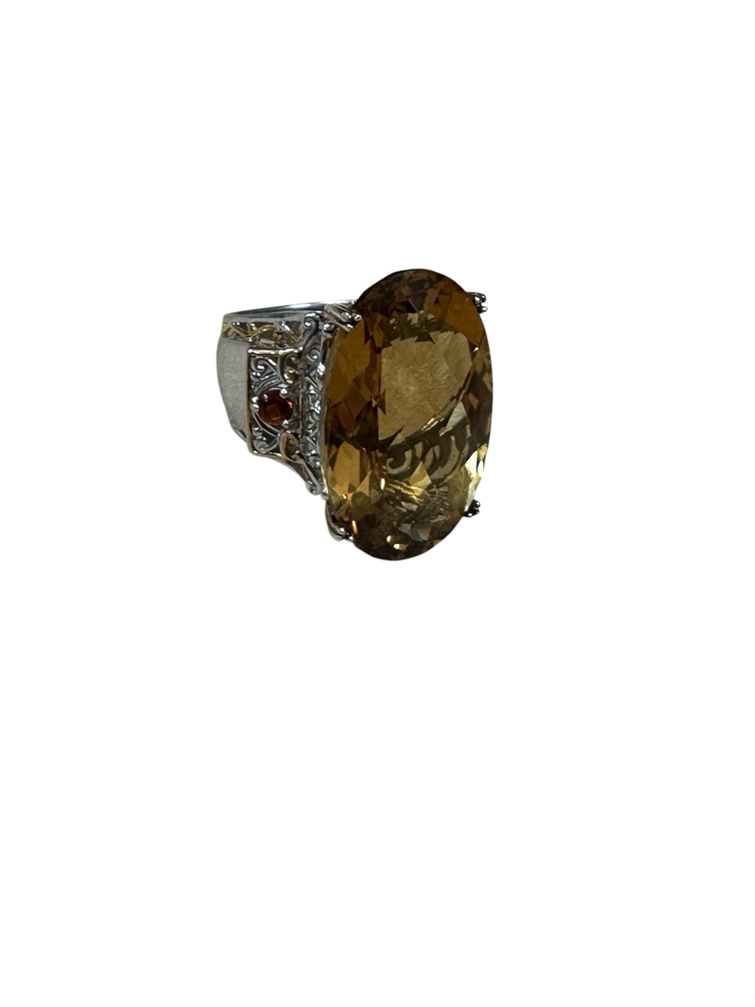 Michael Valitutti Sterling Oval Citrine & 14K Gold w/ Garnet Size 7
