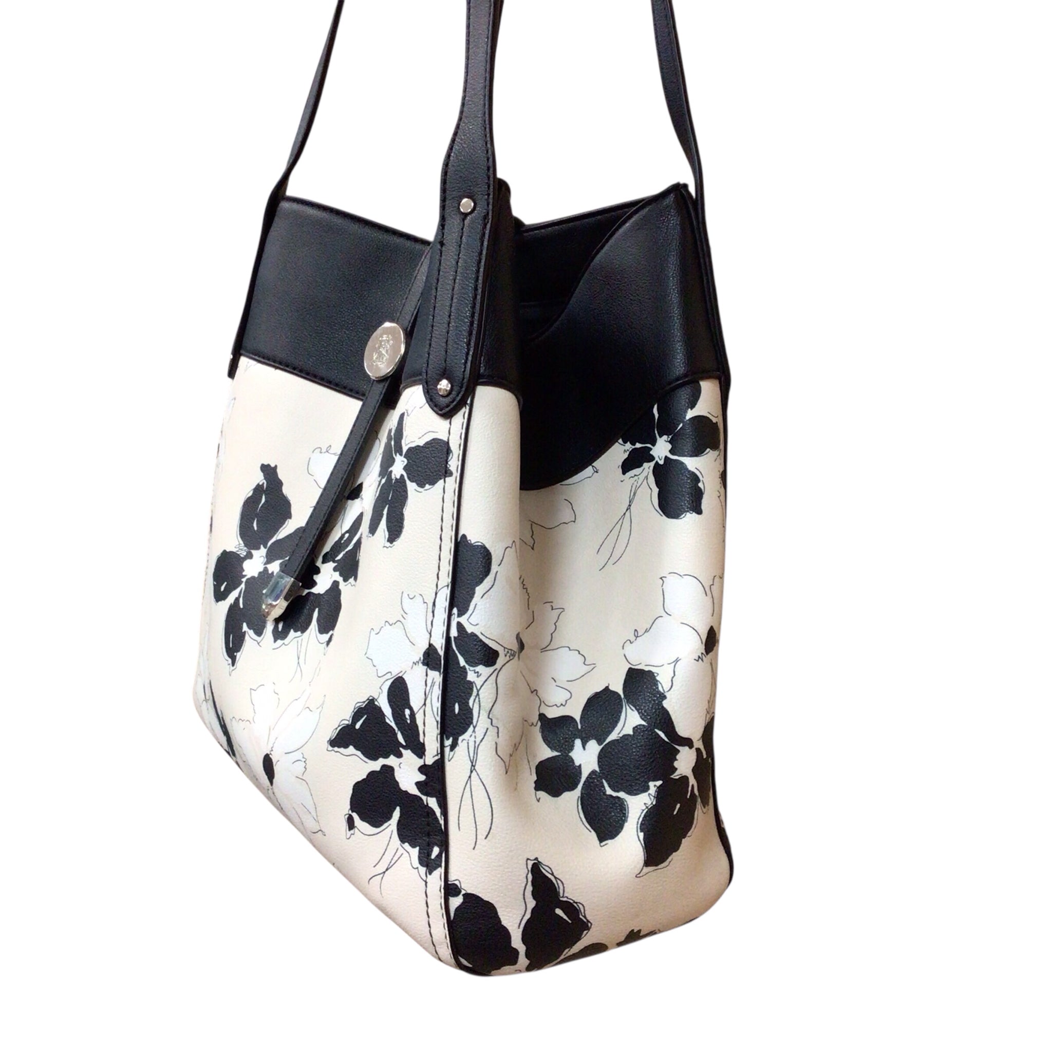 Chaps Black & Cream Floral Shoulder Bag