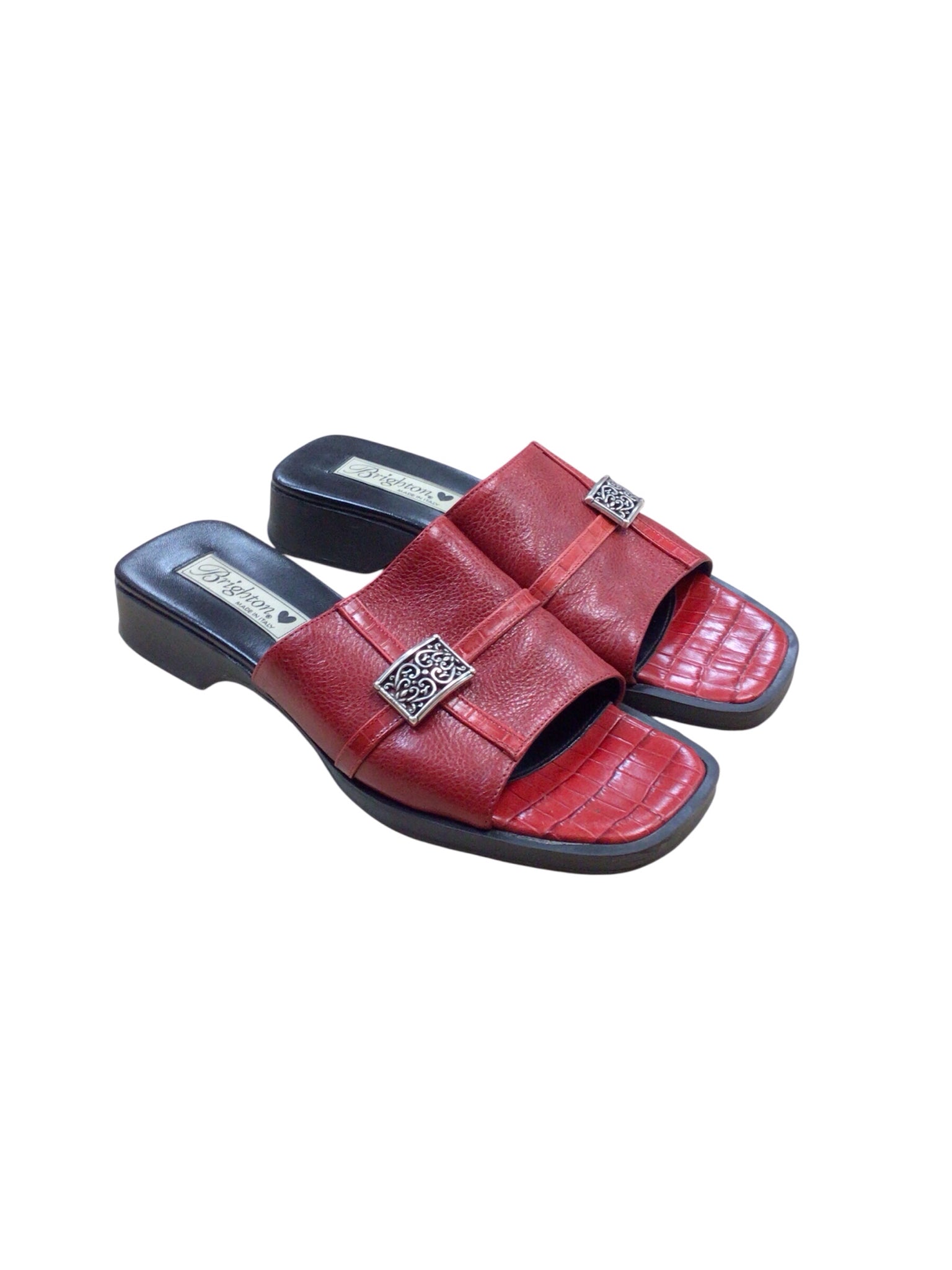 Brighton "Beth" Red Leather Slide Sandals Size 8