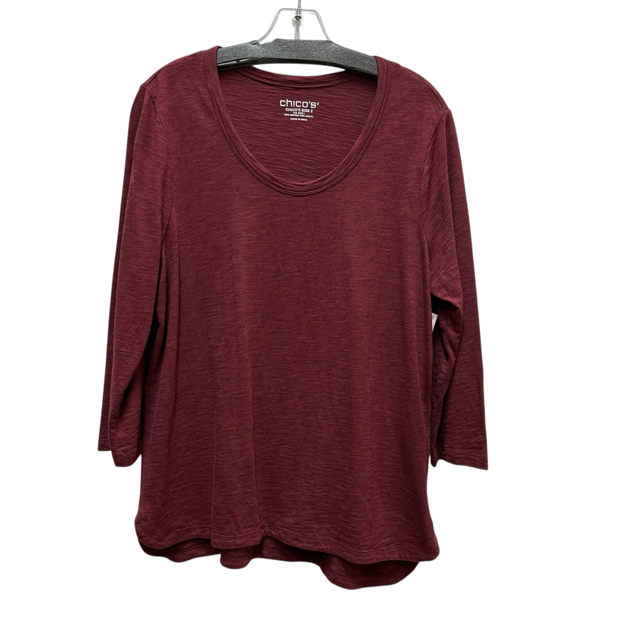 Chico's Size Large 3/4 Sleeve Burgundy Top