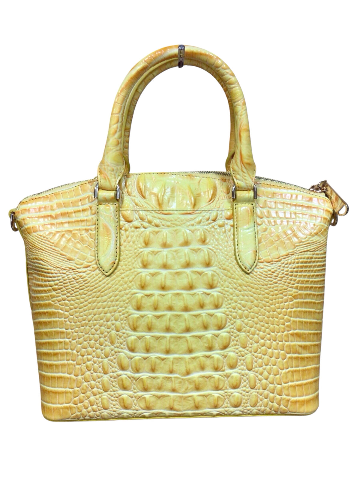 Brahmin Large "Duxbury" Yellow Croc-Emobssed Leather Satchel Crossbody Bag