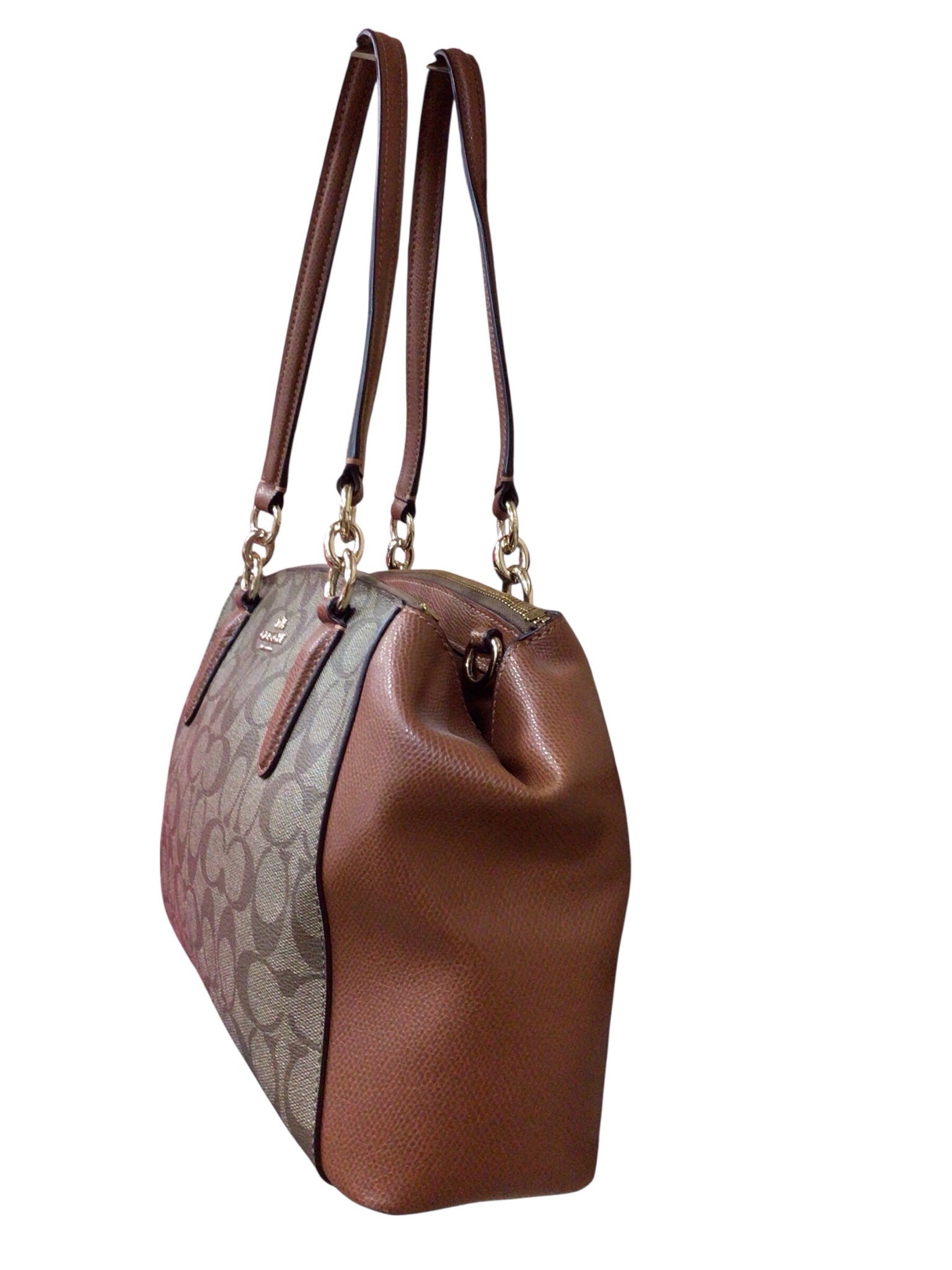 Coach "Christie" Carryall Brown Coated Canvas Monogram Crossbody Satchel