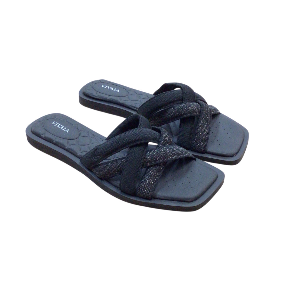 Vivaia Pillow Top Slide Mayara Black Strappy Sandals Size 8 US 38.5 Euro