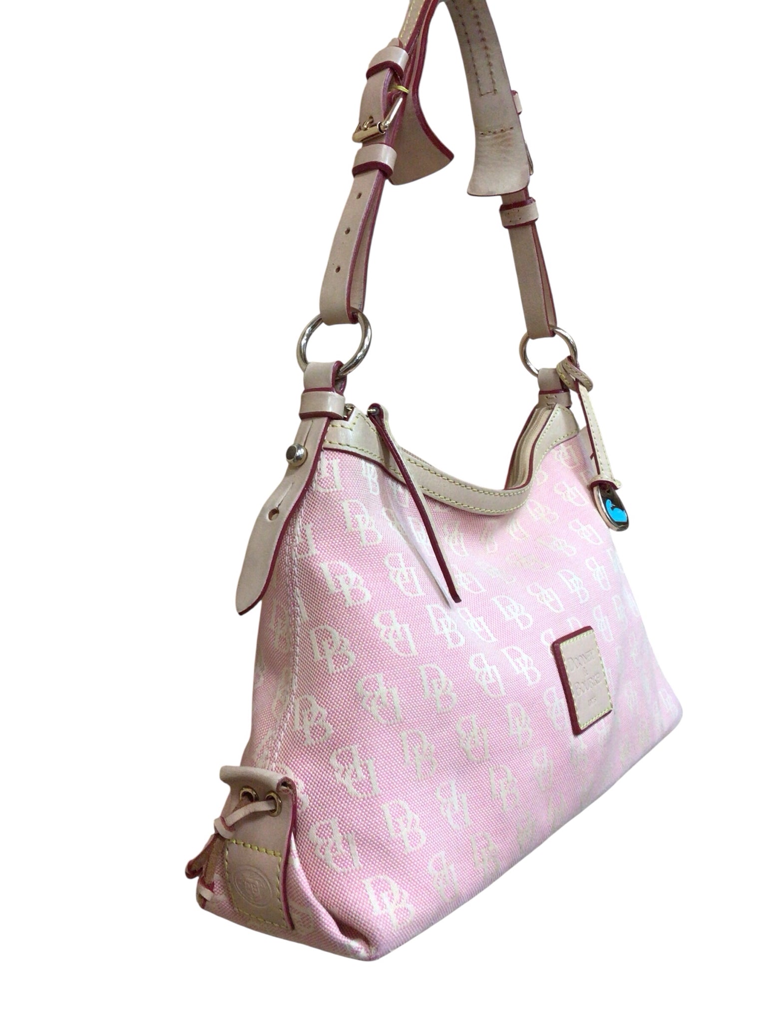 Dooney & Bourke Vintage East-West Slouch Pink Canvas Monogram Shoulder Bag