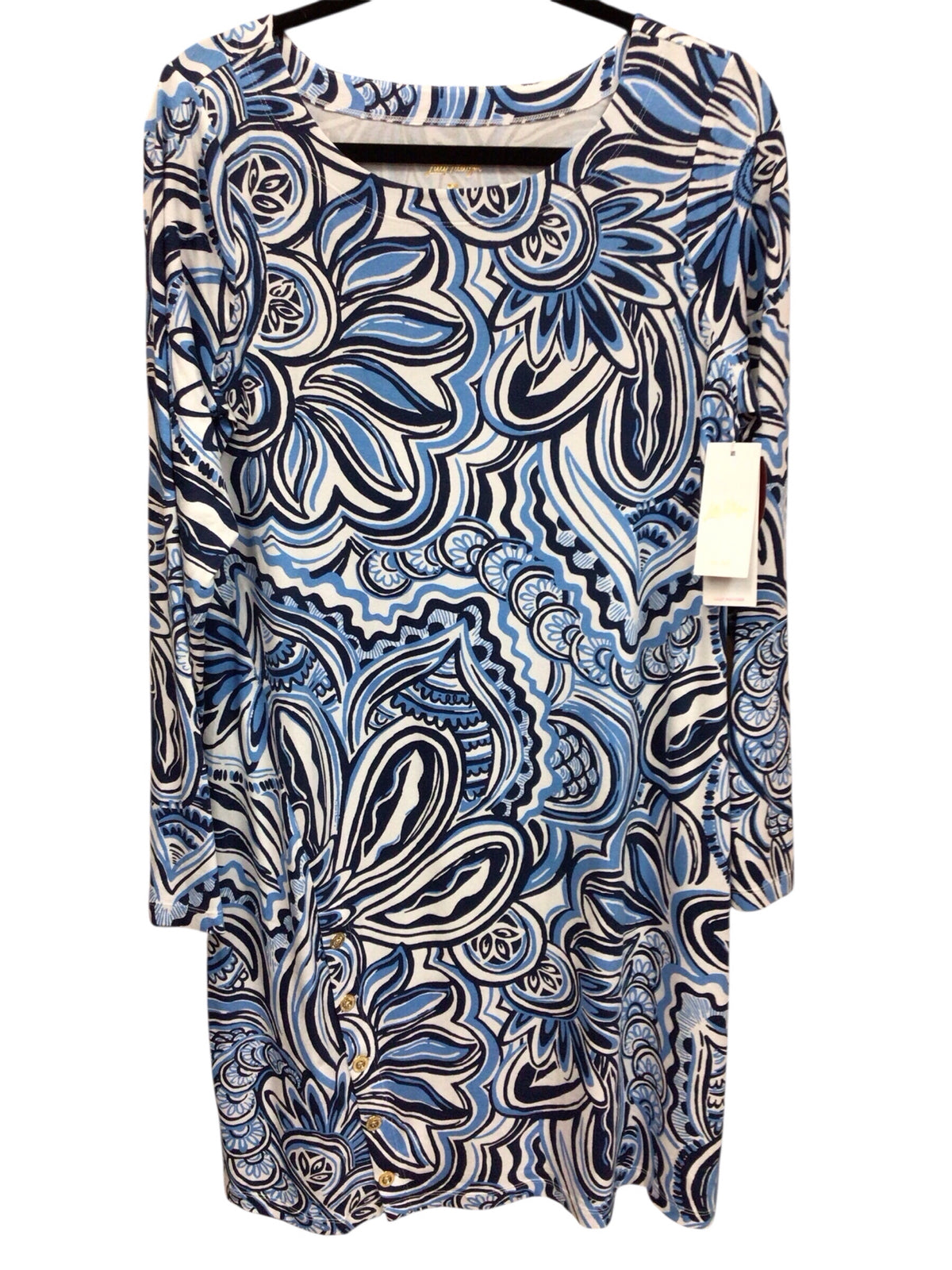 Lilly Pulitzer "Maddox" Blue "Give It A Whirl" Long Sleeve Dress Size Large NWT