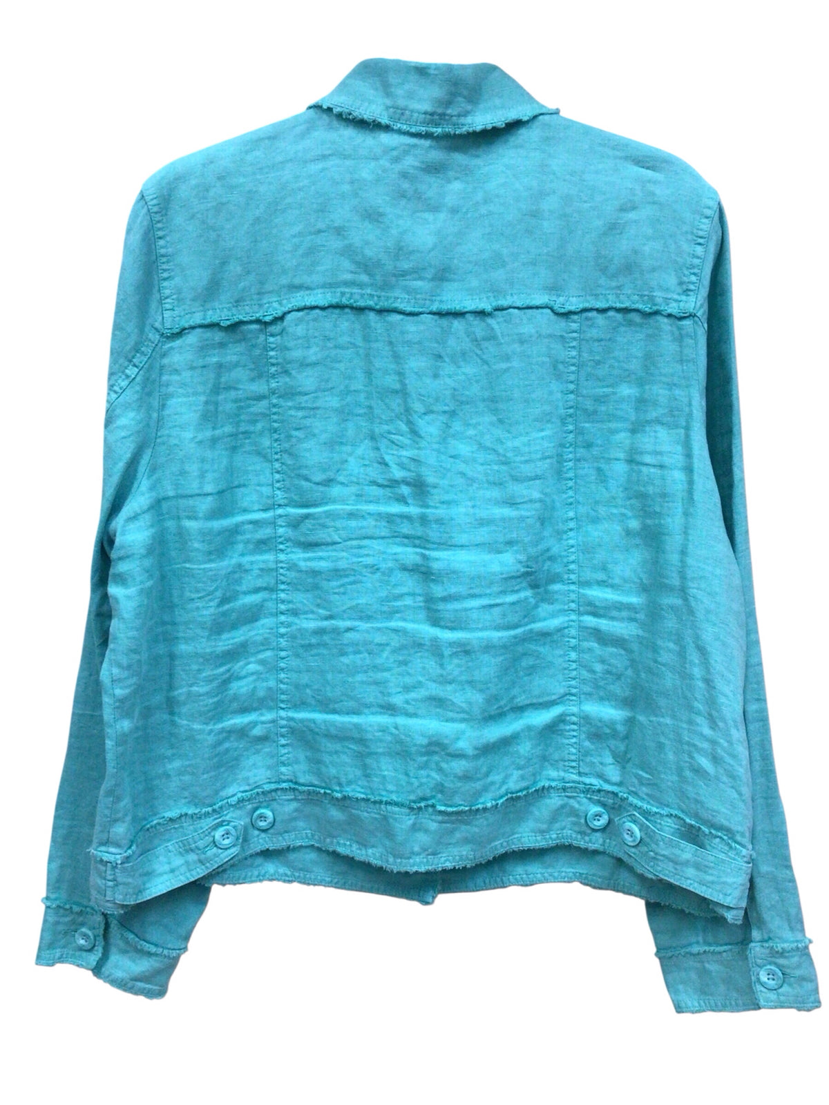 Tommy Bahama Teal "Two Palms" Raw Edge Linen Button Down Jacket Size XL