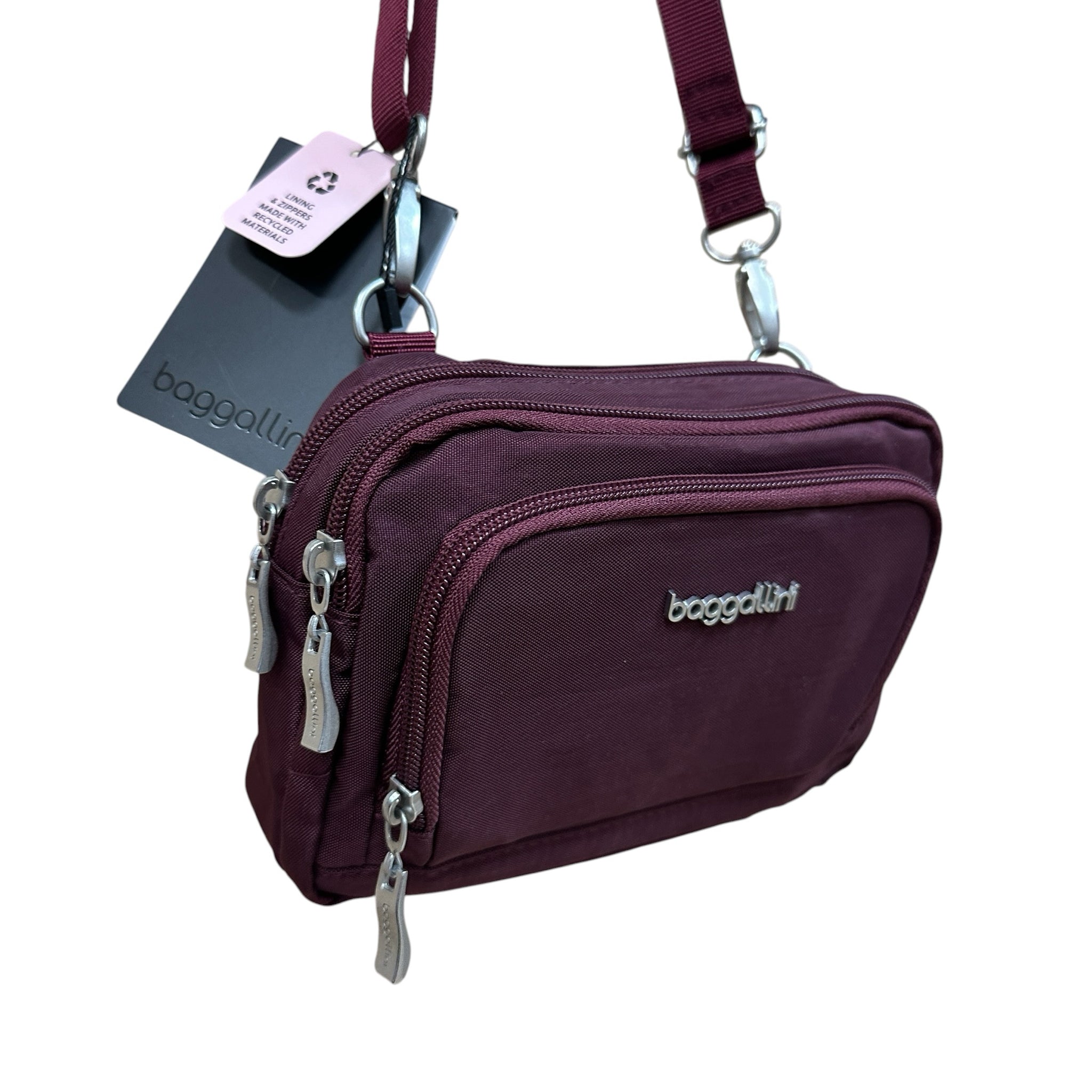 Baggalini Triple Zip with Front Wallet Burgundy Crossbody Bag NWT