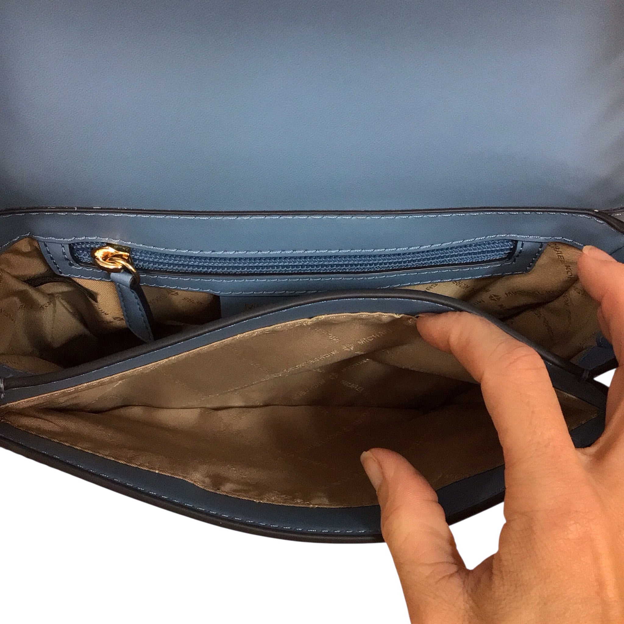 Michael Kors "Delancey" Light Blue Leather Crossbody Bag