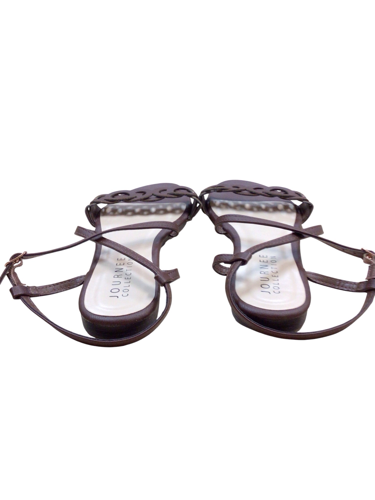 Journee Jalia Chocolate Brown Multi Strap Flat Sandals Size 7.5