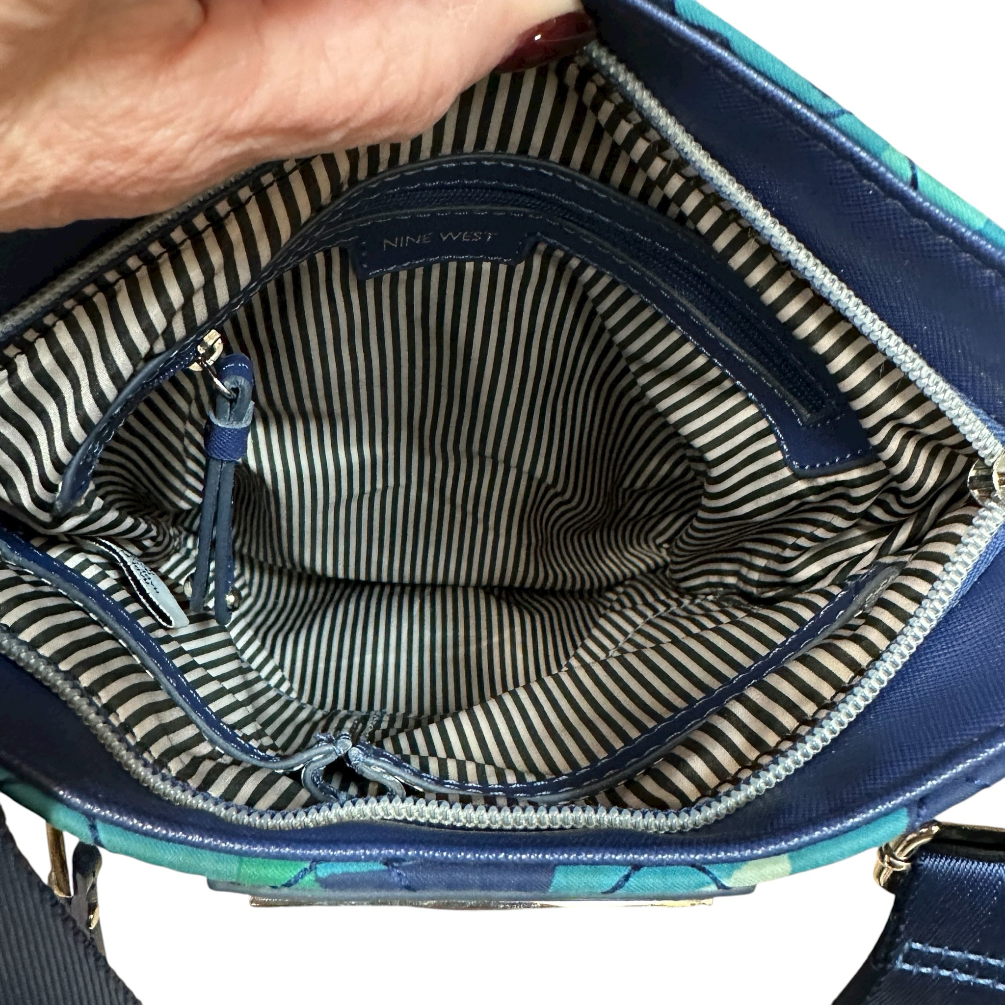 Nine West Blue Camo Quilted Fabric Crossbody Bag