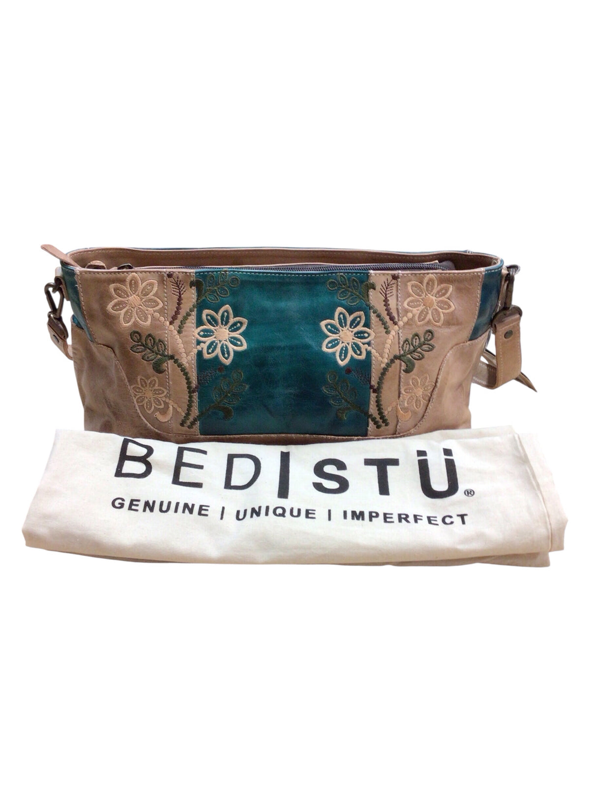 Bed Stu "Hyperbolic" Oats Arctic Teal Rustic Embroidered Shoulder Bag