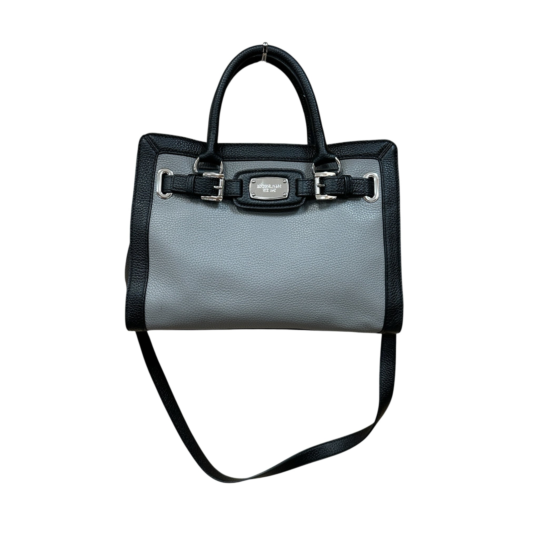 Michael Kors "Hamilton Frame Out" Black & Gray Leather Satchel Crossbody