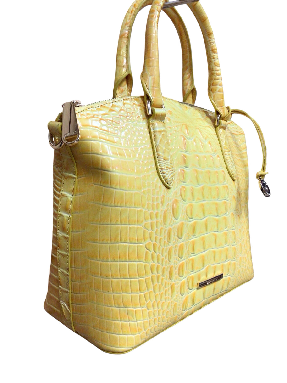 Brahmin Large "Duxbury" Yellow Croc-Emobssed Leather Satchel Crossbody Bag