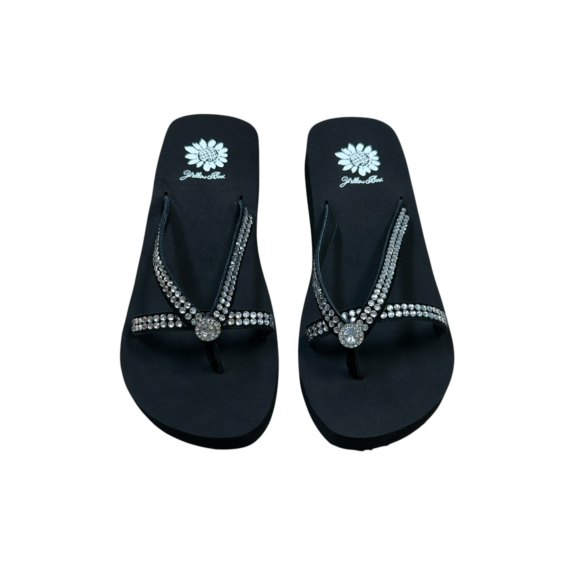 Yellow Box Size 7 Black Embellished Jazel Thong Sandals