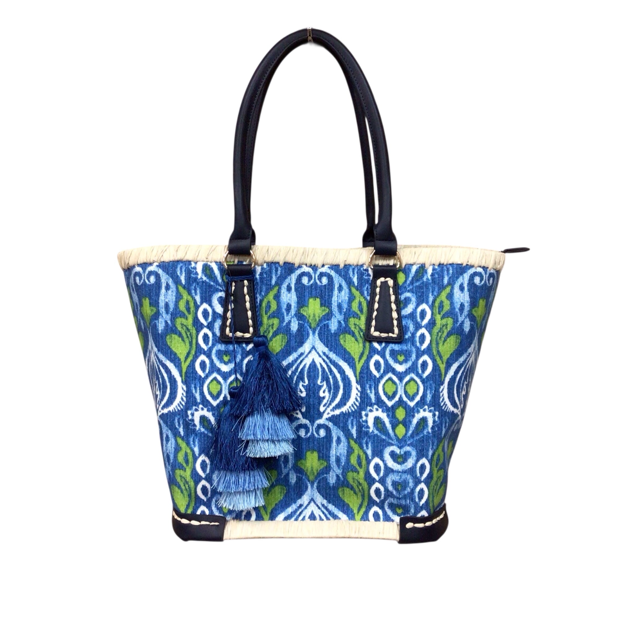 Chico's Blue & Green Straw Tote