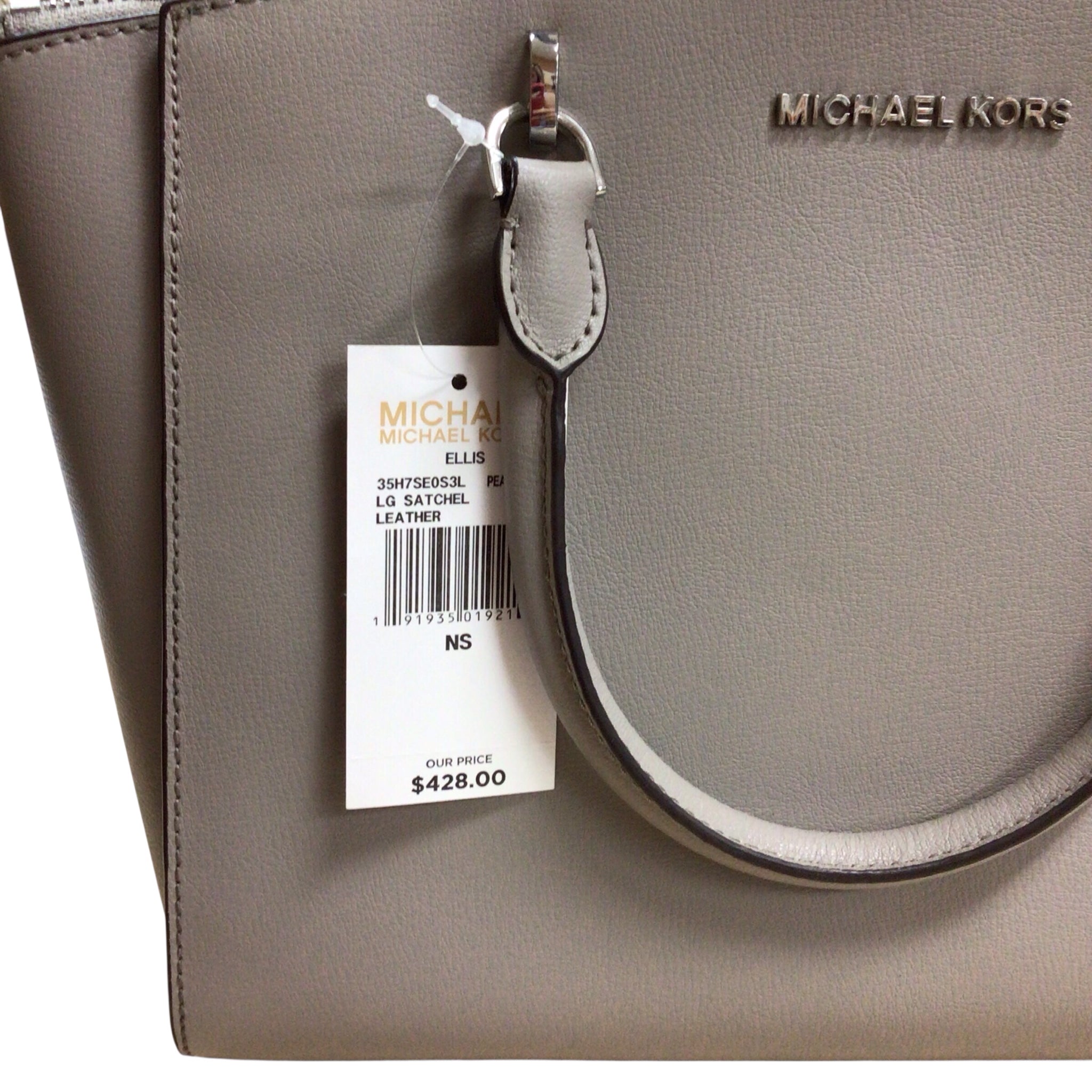 Michael Kors "Ellis" Large Gray Leather Satchel Crossbody Bag