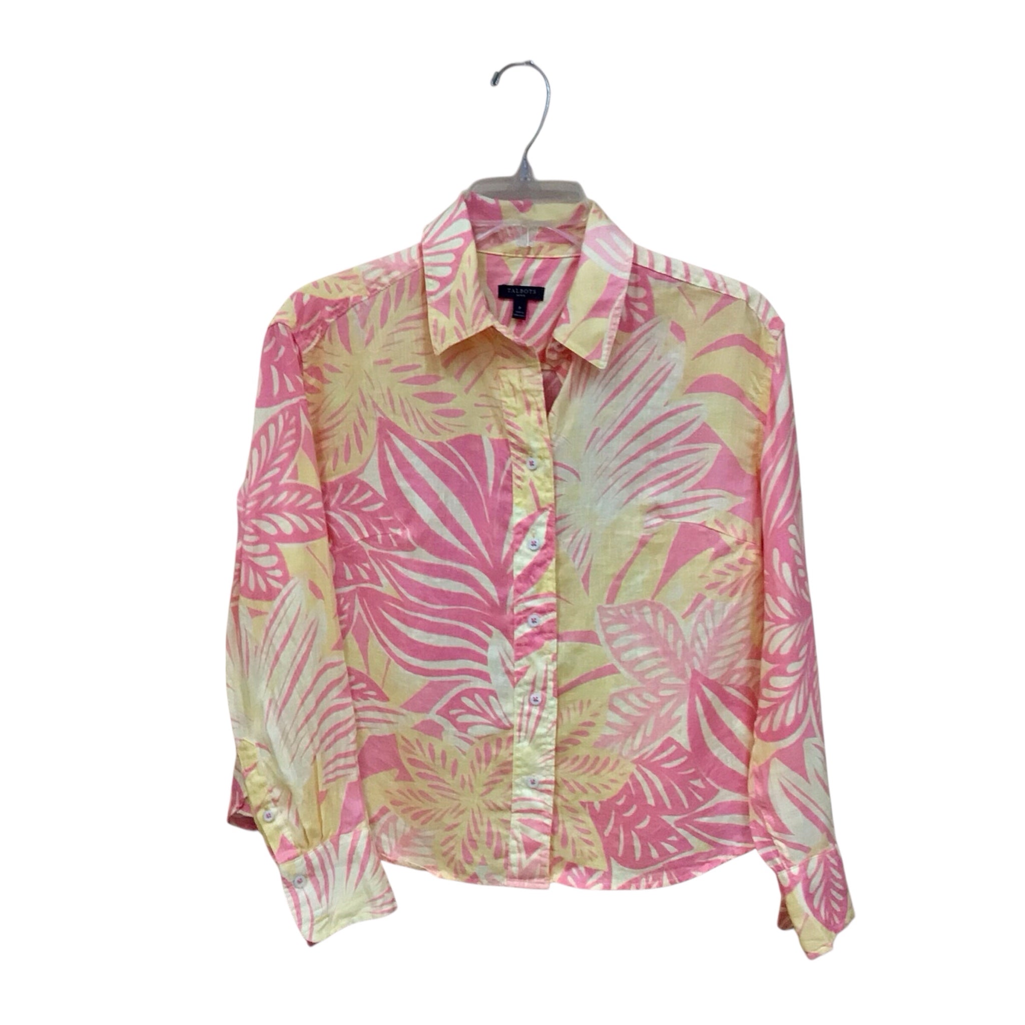 Talbots Yellow & Pink Long Sleeve Button Up Top Size Small