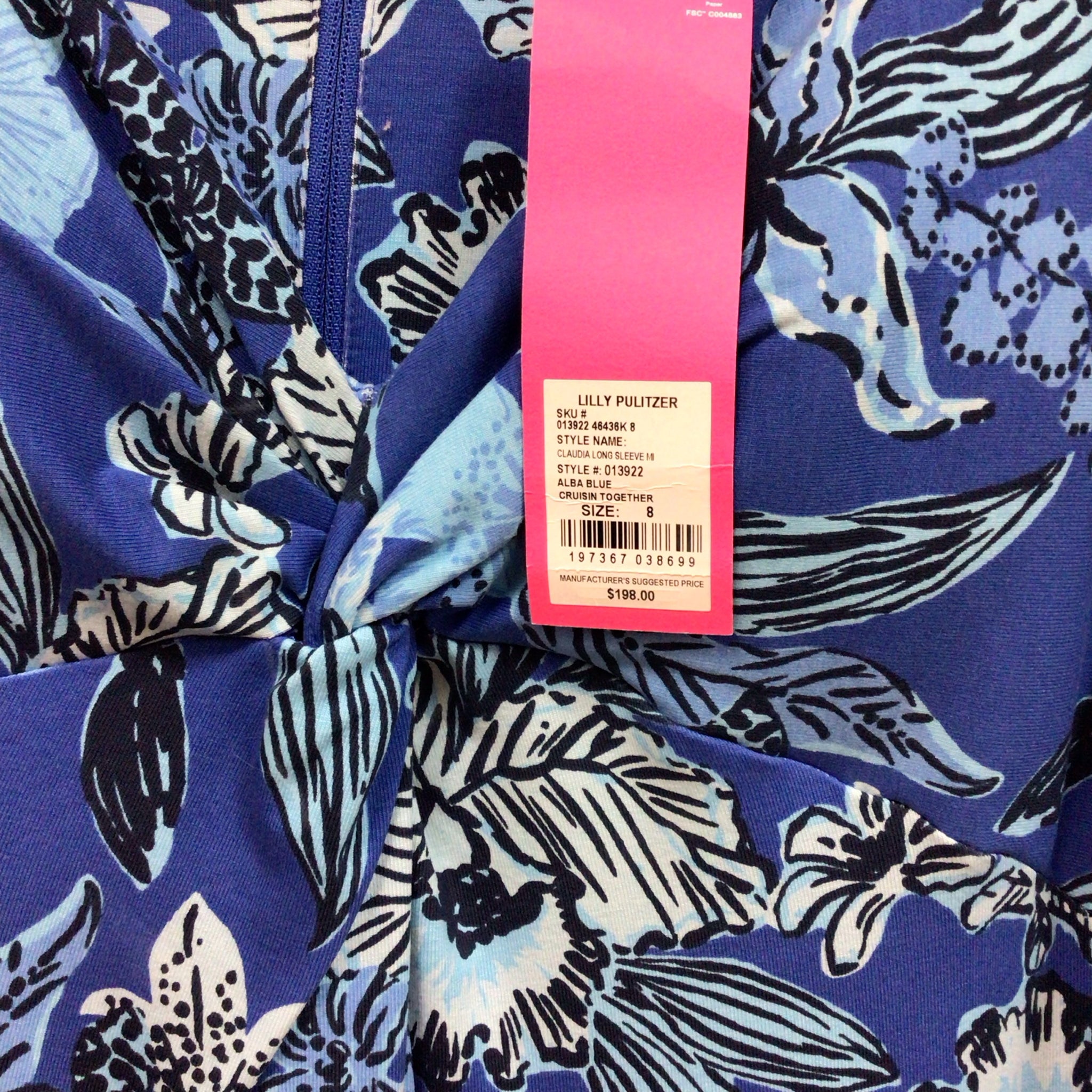 Lilly Pulitzer "Claudia Alba Blue" Long Sleeve Dress Size 8 NWT