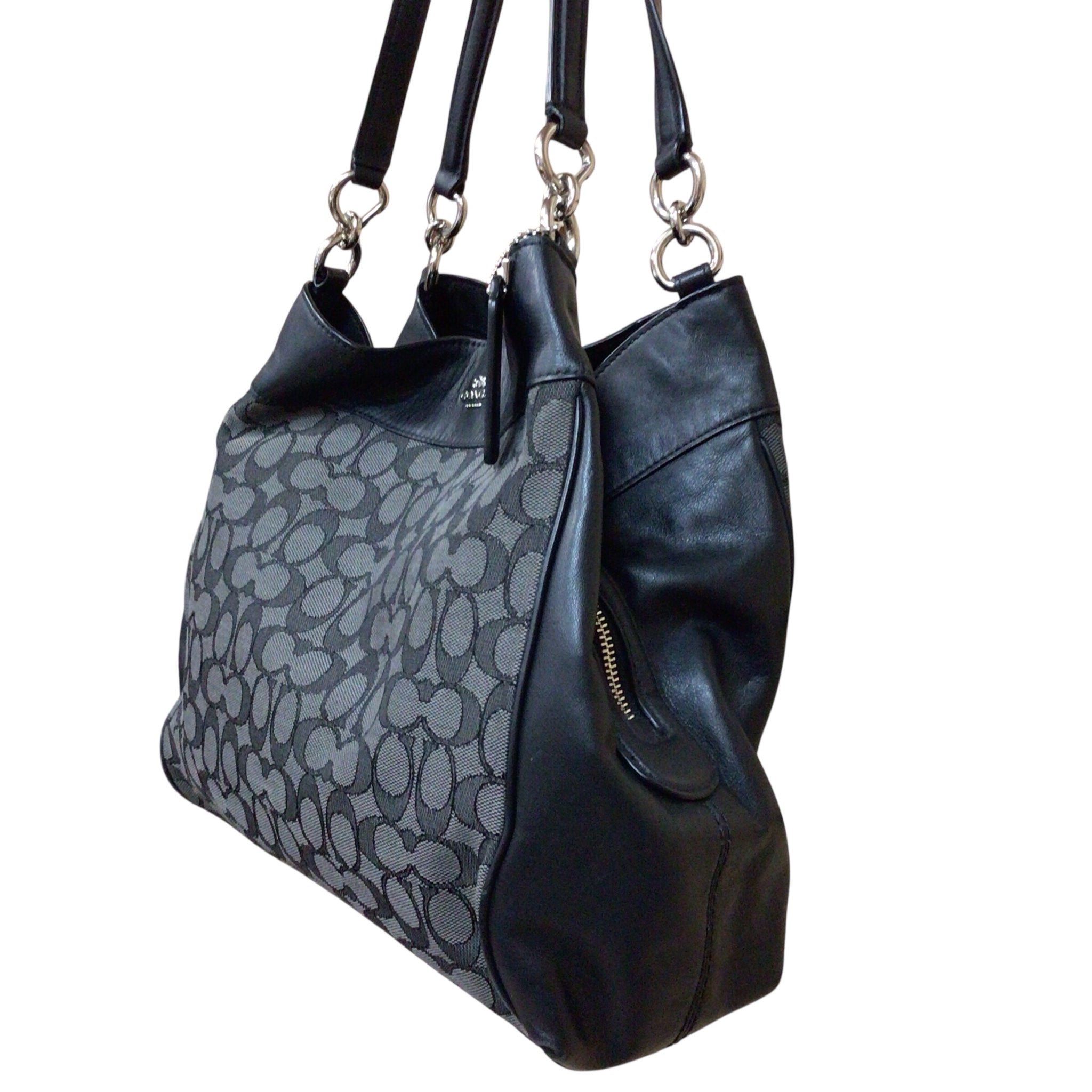 Coach F57612 "Lexi" Signature Jacquard Black Leather Trim Shoulder Bag
