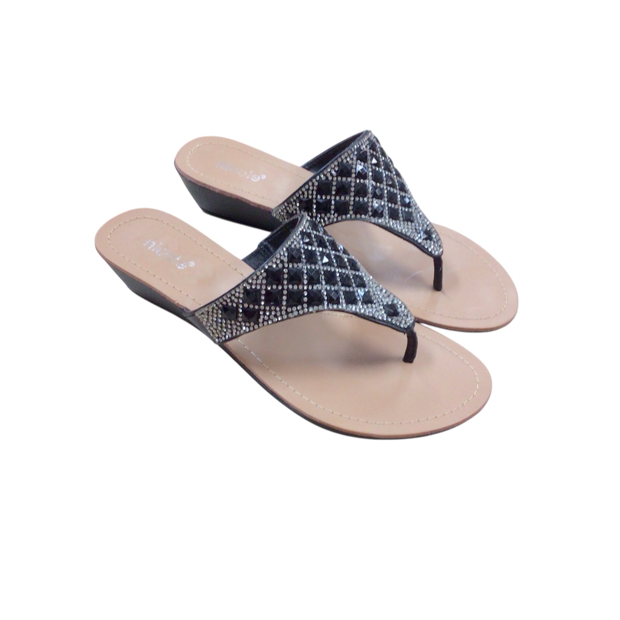 Nicole Black Rhinestone Studded Sandals Size 7.5