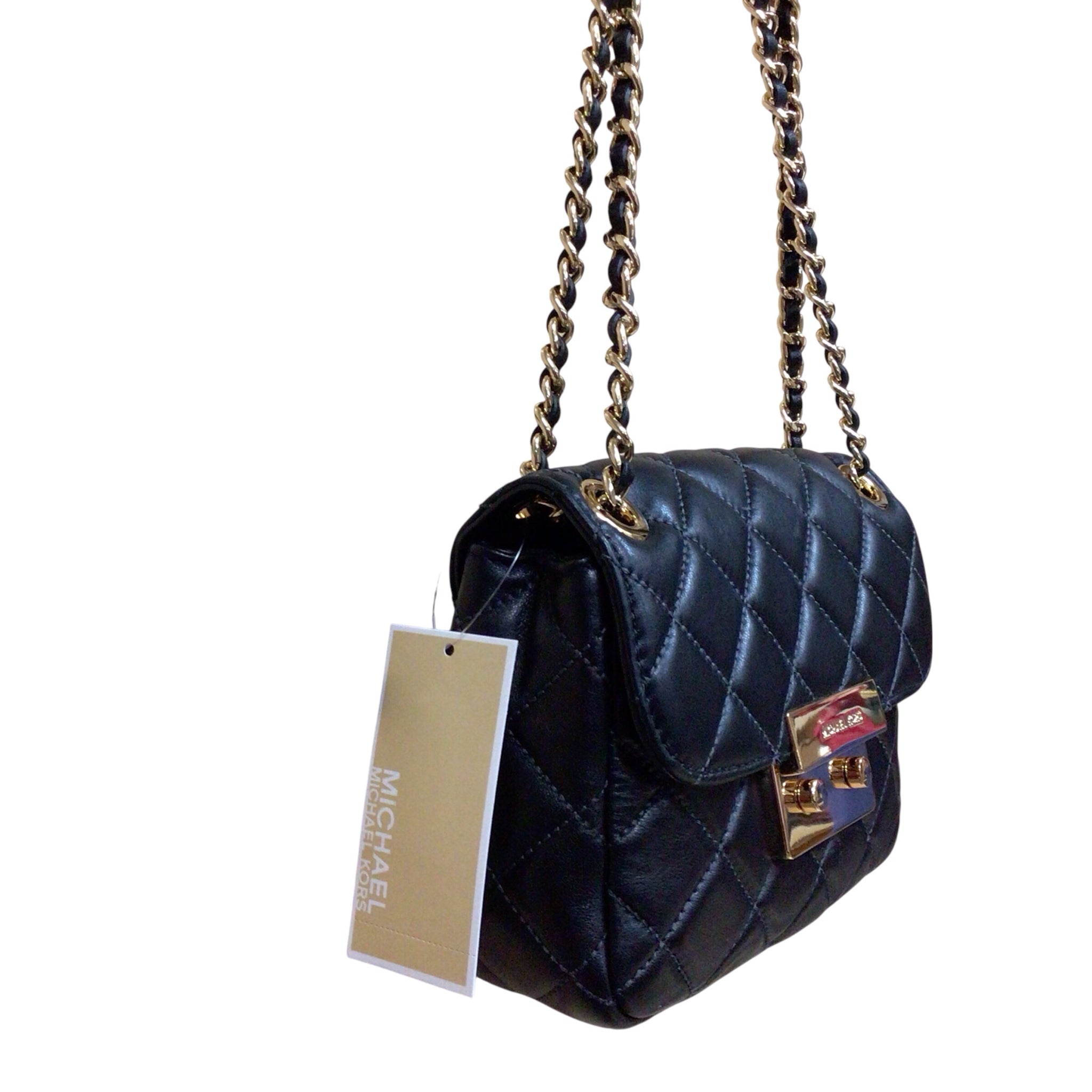 Michael Kors "Sloan" Small Quilted Black Leather Shoulder Bag