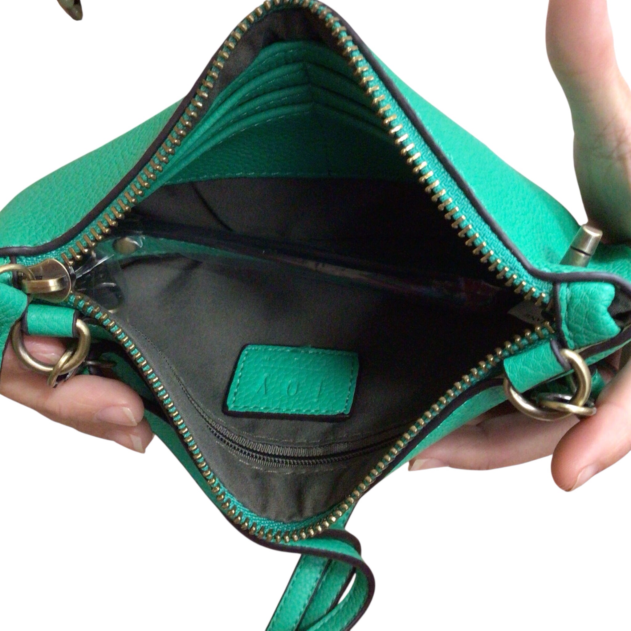 Joy Susan Green Textured Vegan Leather Crossbody Wristlet