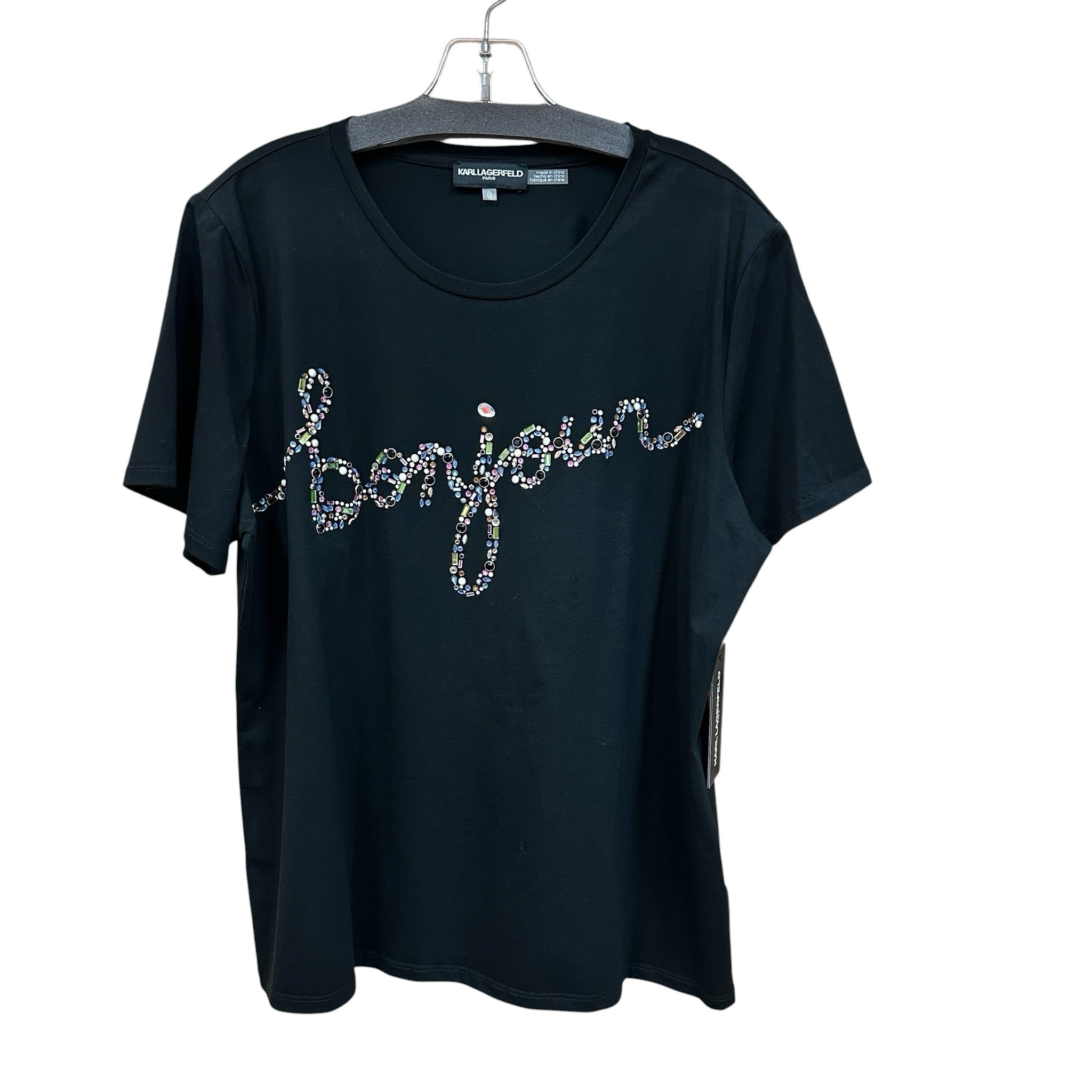 Karl Lagerfeld Bonjour Black Short Sleeve Top Size XL