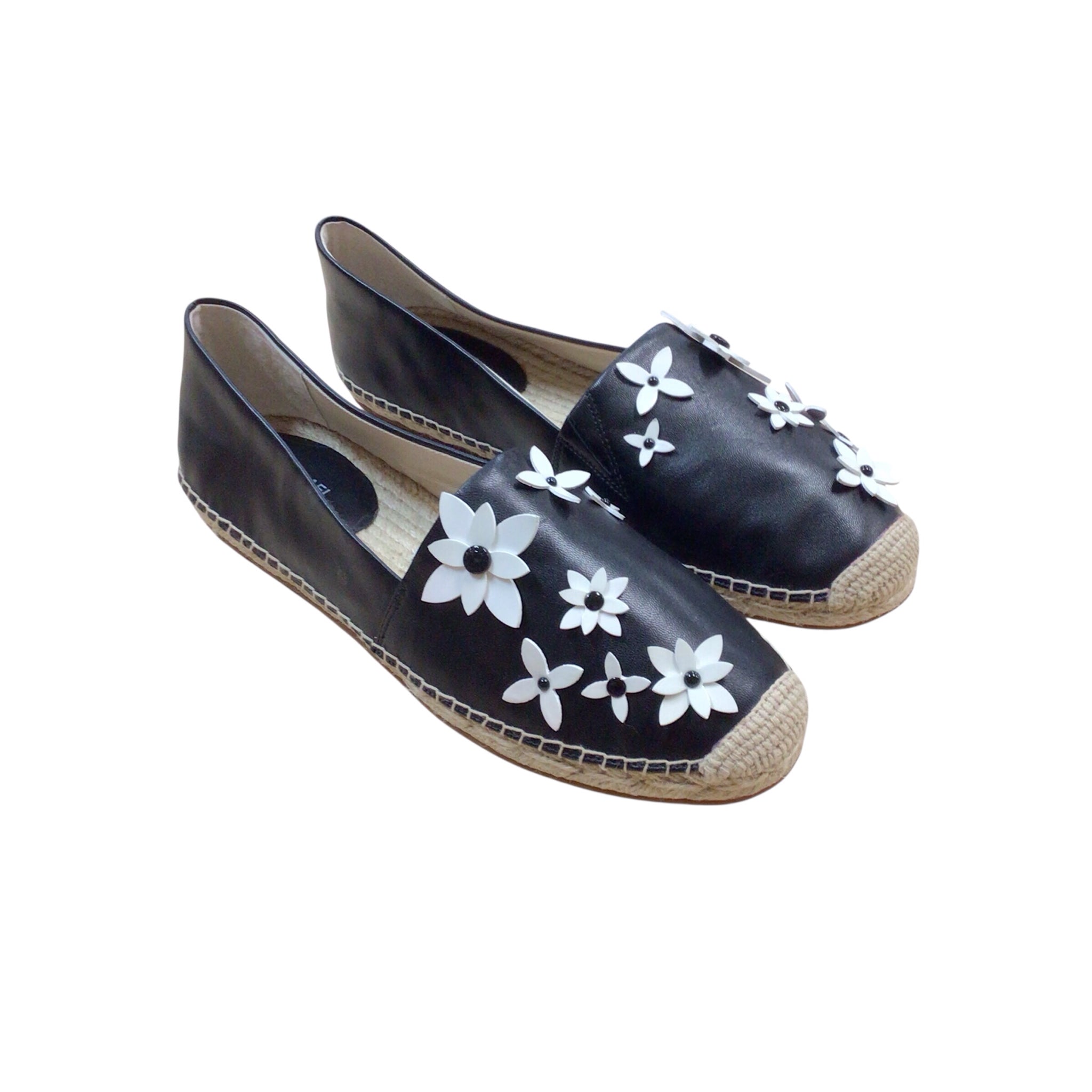 Michael Kors Black Leather Floral Flats Size 10