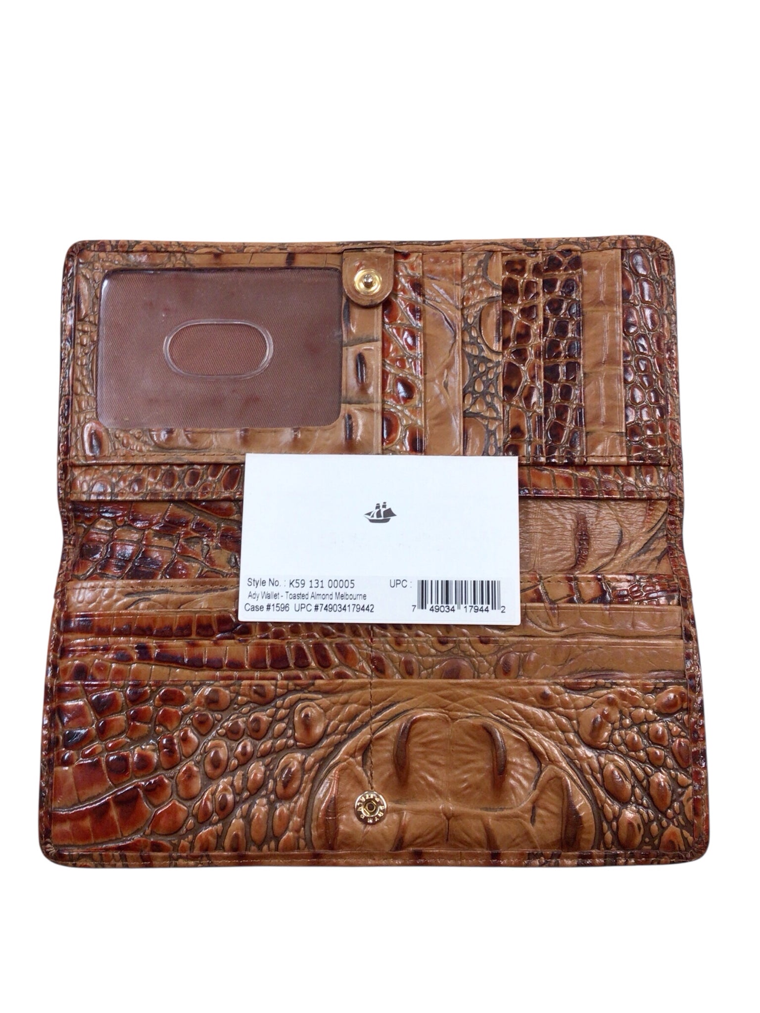 Brahmin "Ady" Pecan Melbourne Croc-Embossed Leather Bi-Fold Wallet