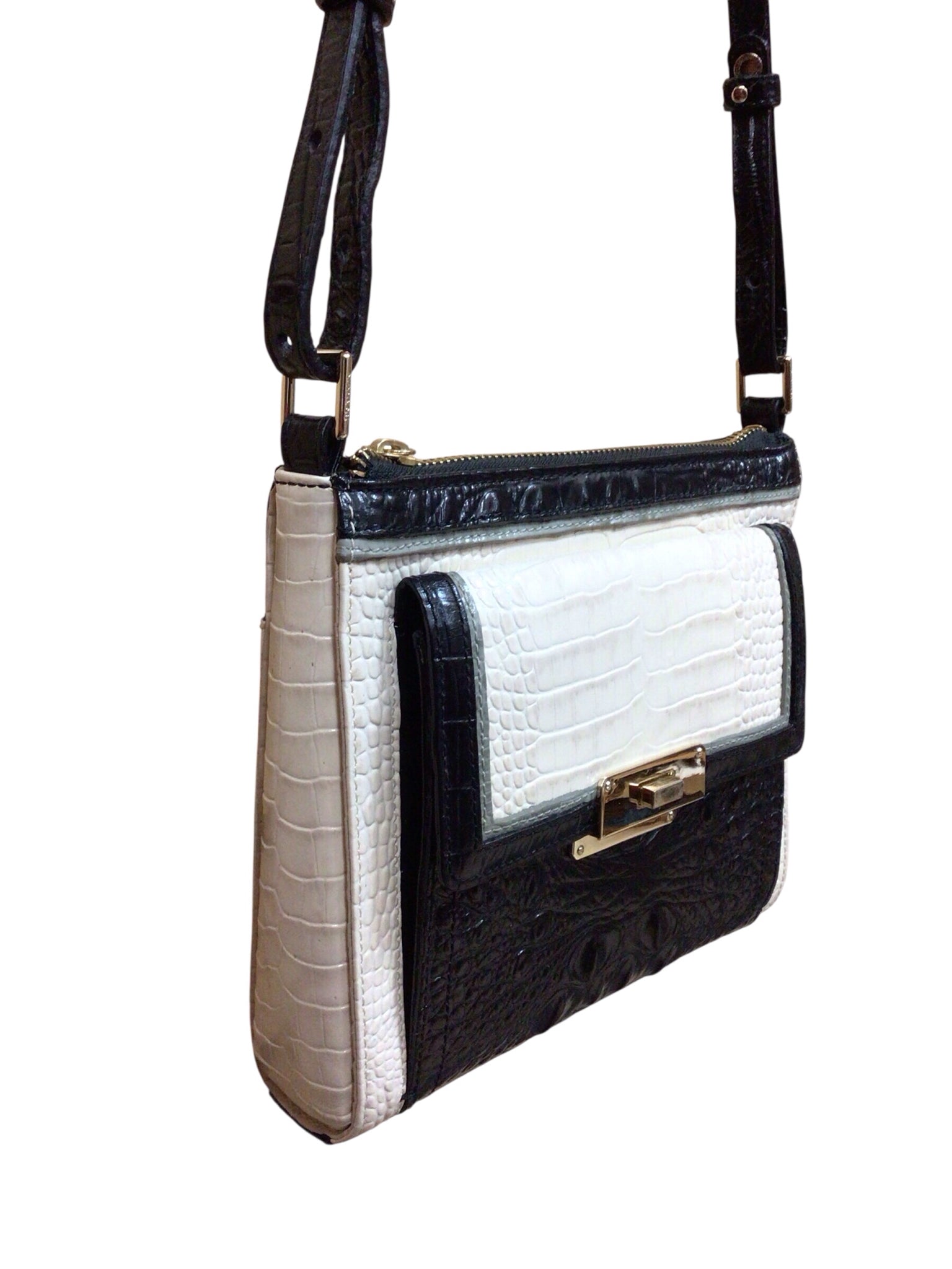 Brahmin Mimosa Convertible Black & Ivory Croc-Embossed Crossbody