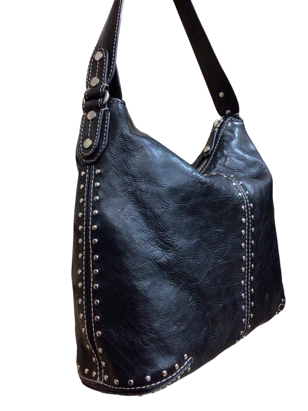Michael Kors "Astor" Black Leather Studded Hobo Shoulder Bag