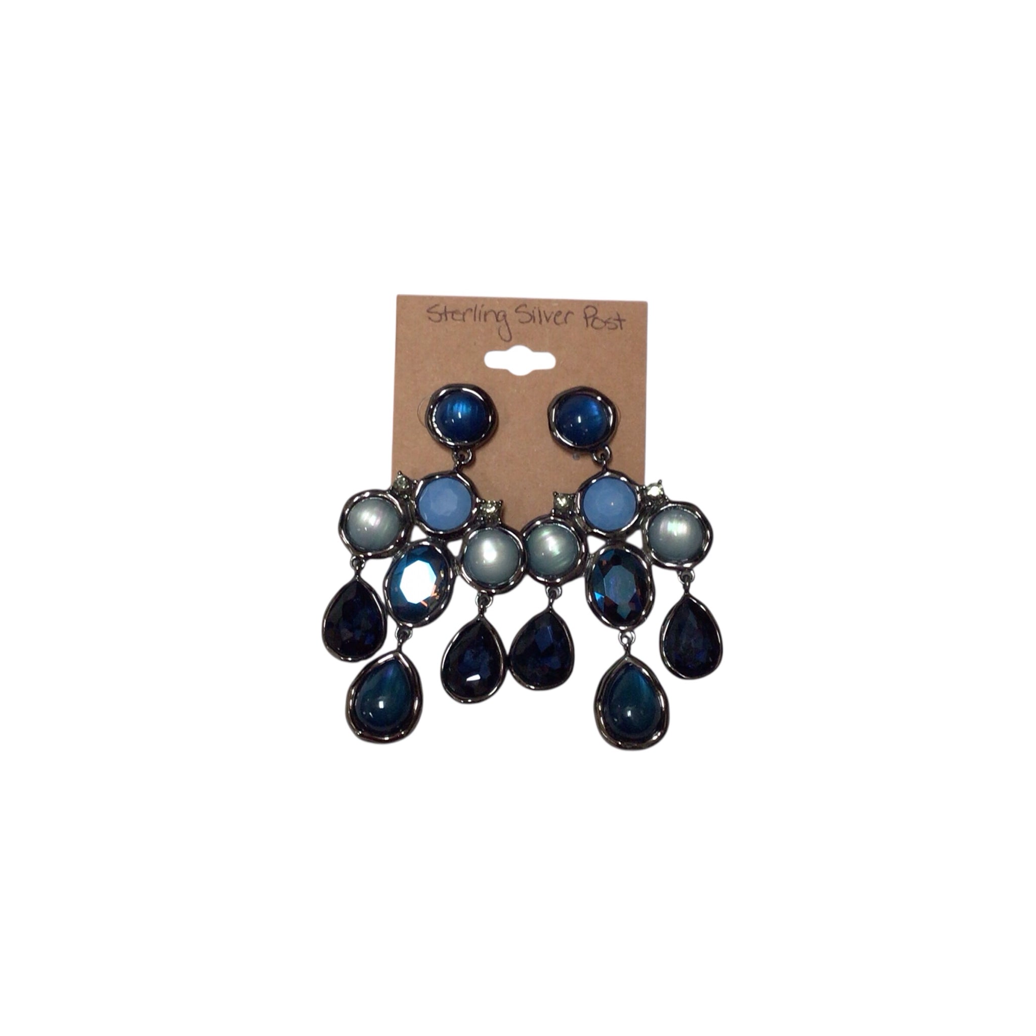 Blue Beaded Statement Earrings w/ Sterling Silver Post