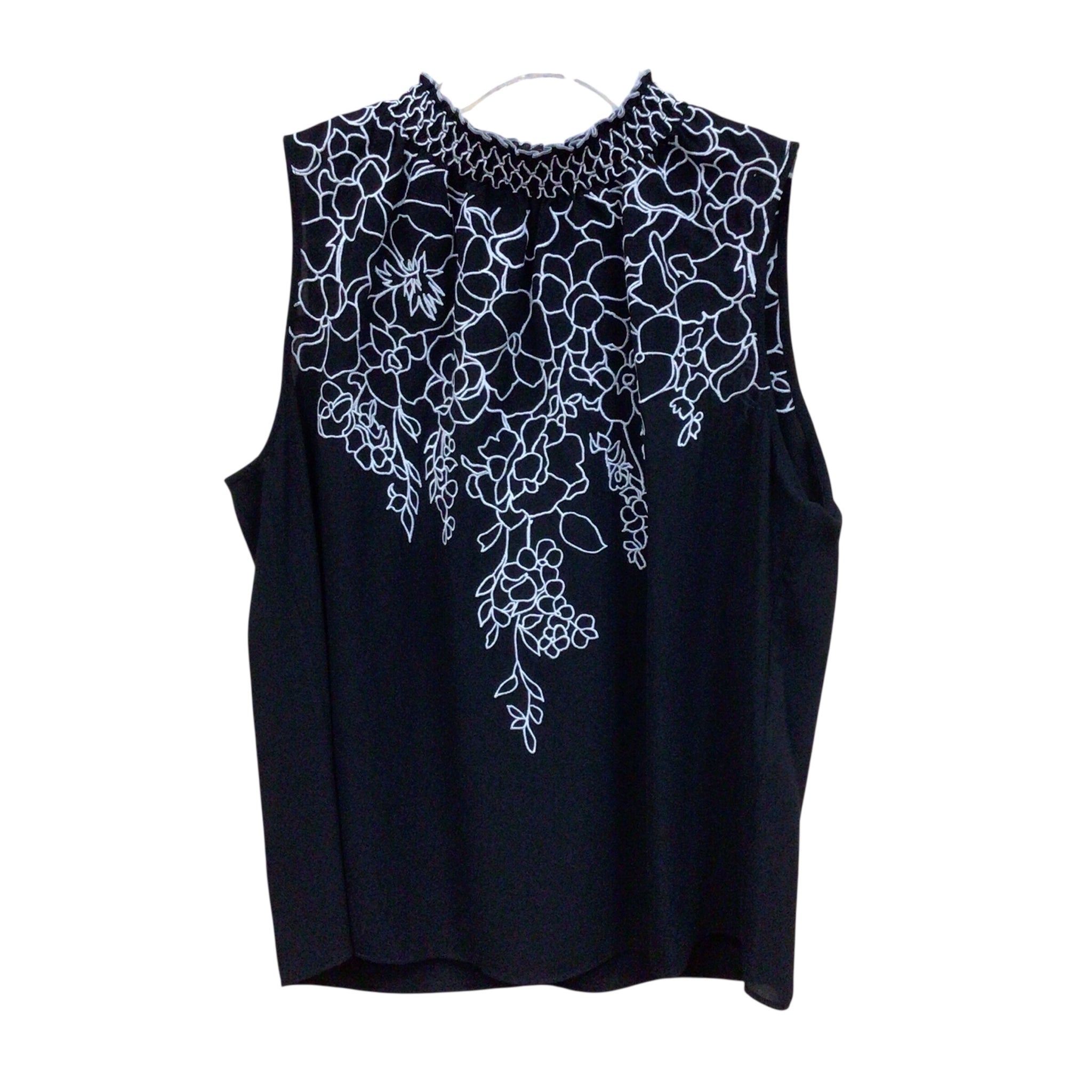 White House Black Market Black Sleeveless Embroidered Top Size Medium