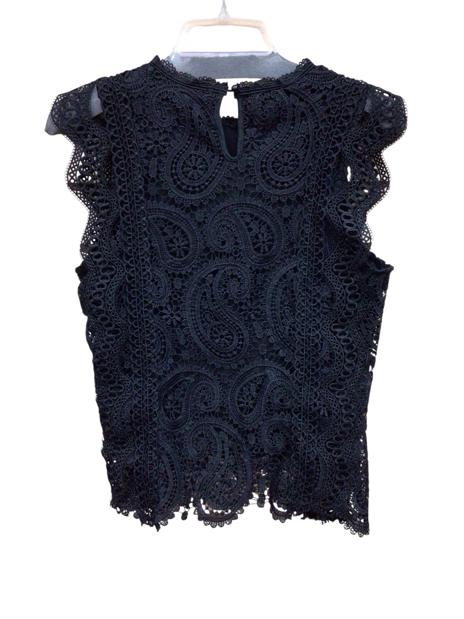 Ellen Tracy Black Lace Cap Sleeve Top Size Large