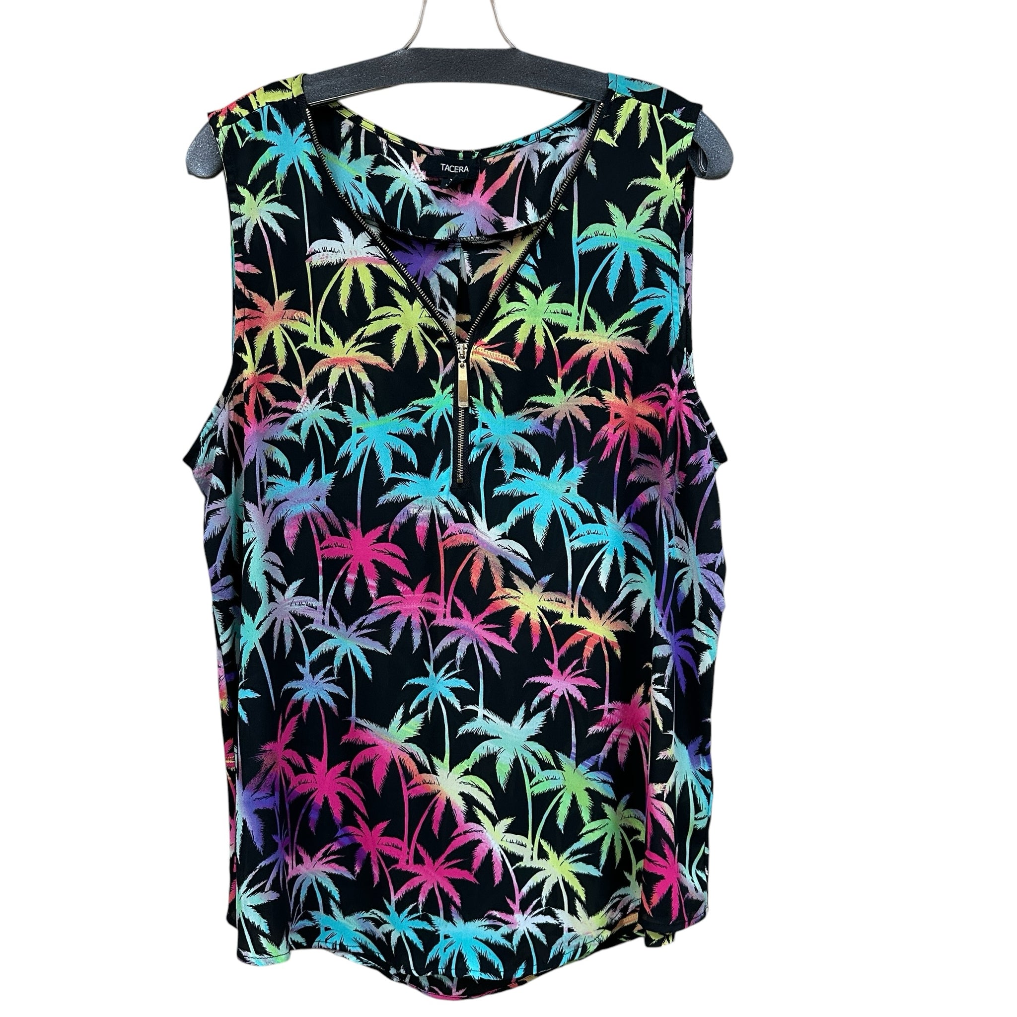 Tacera Size XL Sleeveless Multi-Color Palm Trees Top