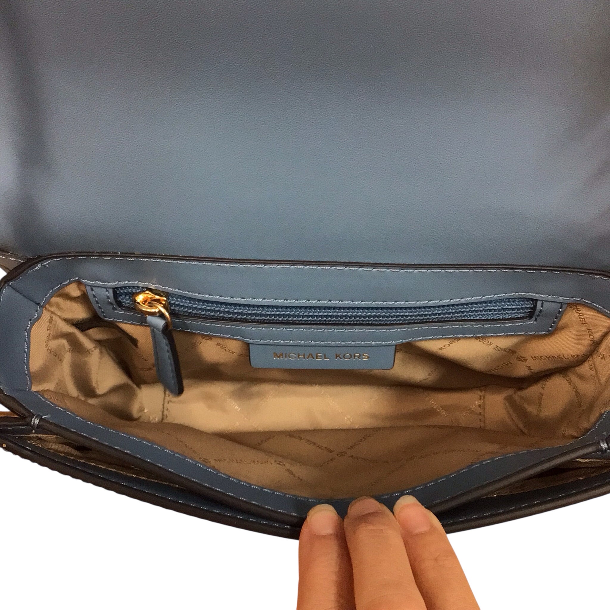 Michael Kors "Delancey" Light Blue Leather Crossbody Bag