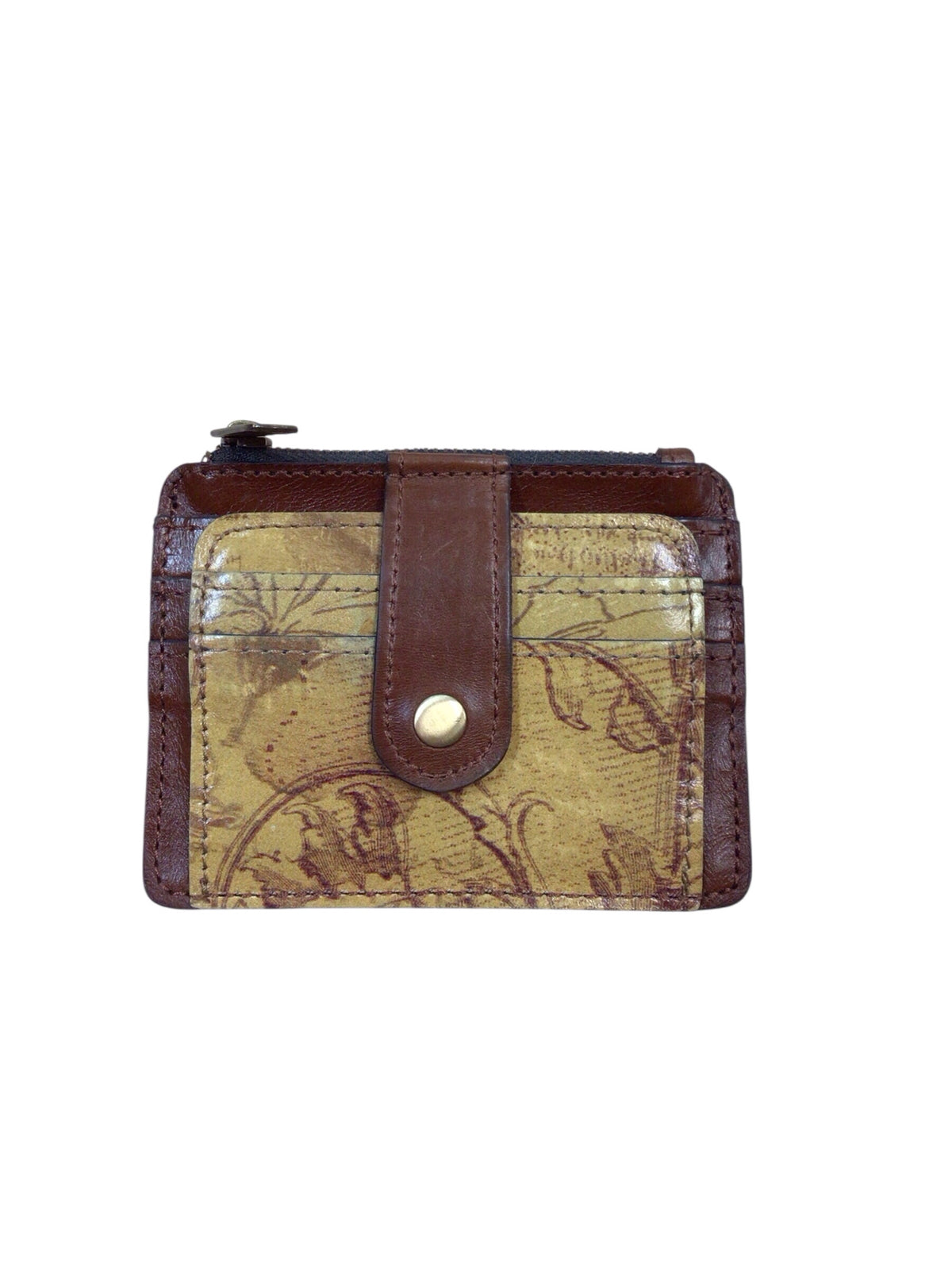 Patricia Nash Cassis Yellow & Brown Leather Card Holder