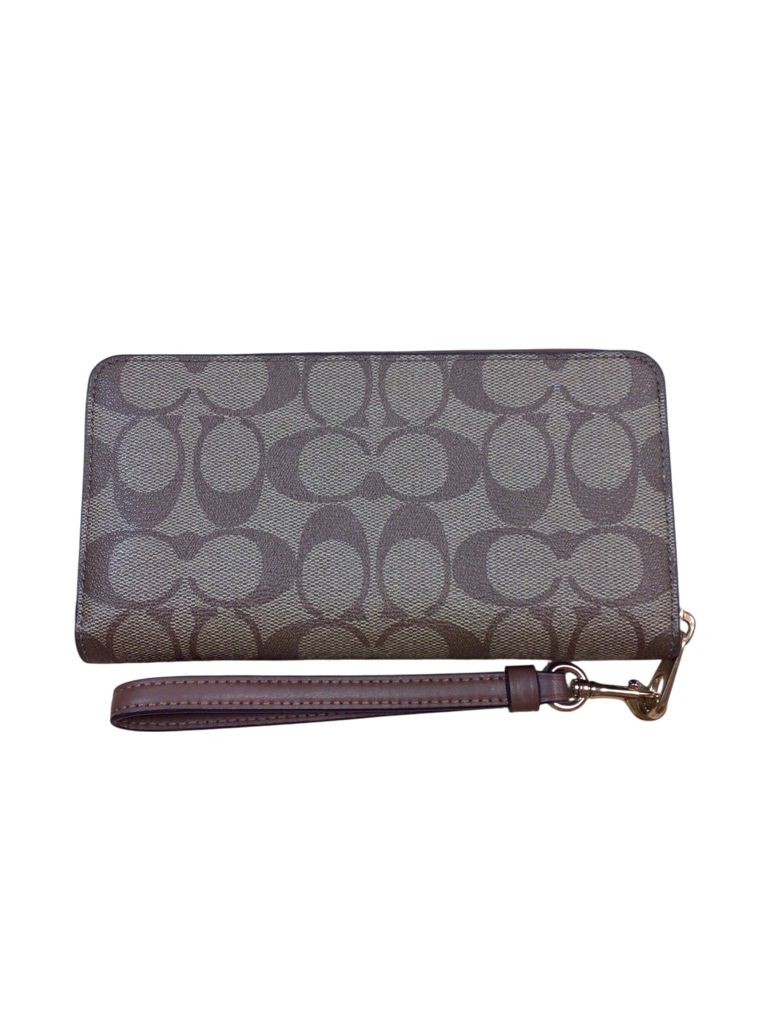 Coach Long Zip Around Brown Signature Coated Canvas Wallet