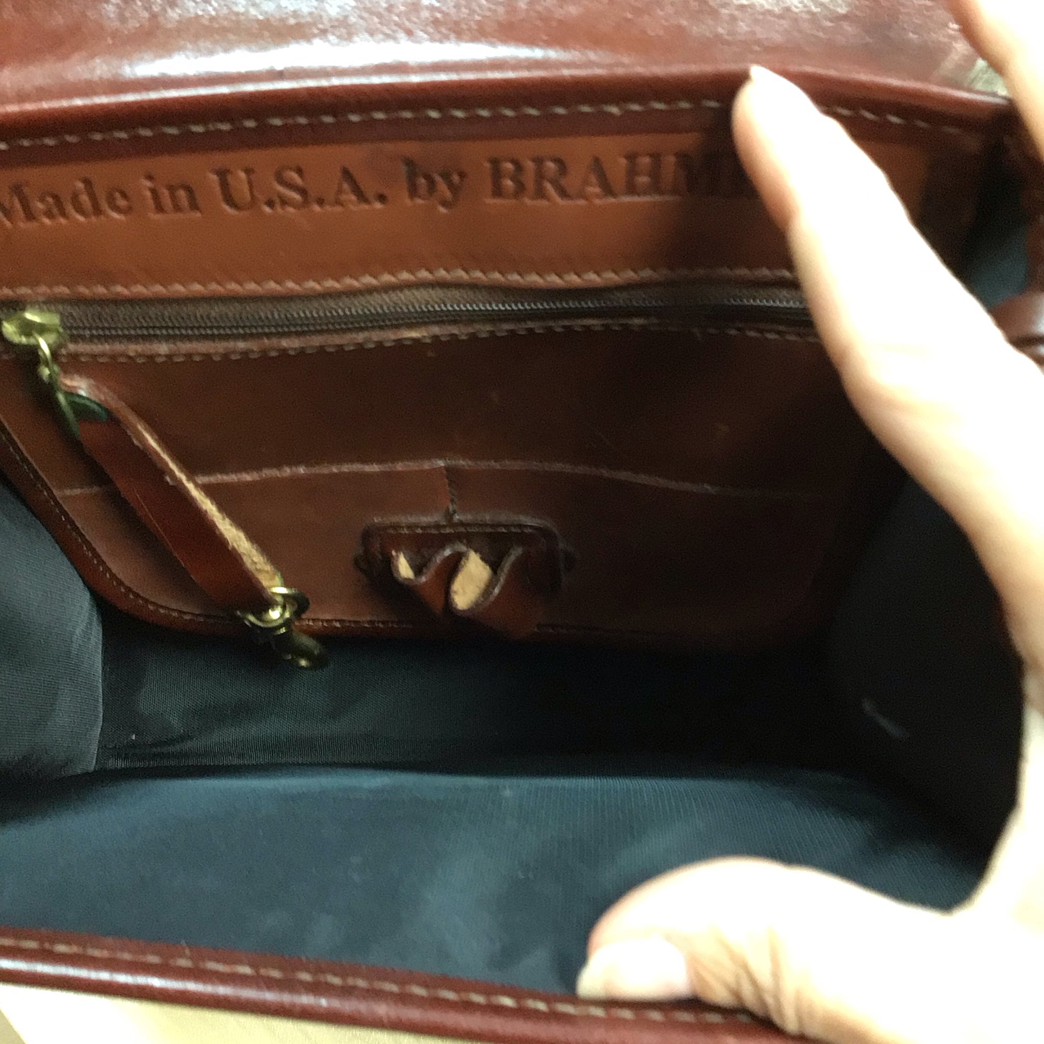 Brahmin Vintage Brown Leather Handbag w/ Tortoise Lucite Handle