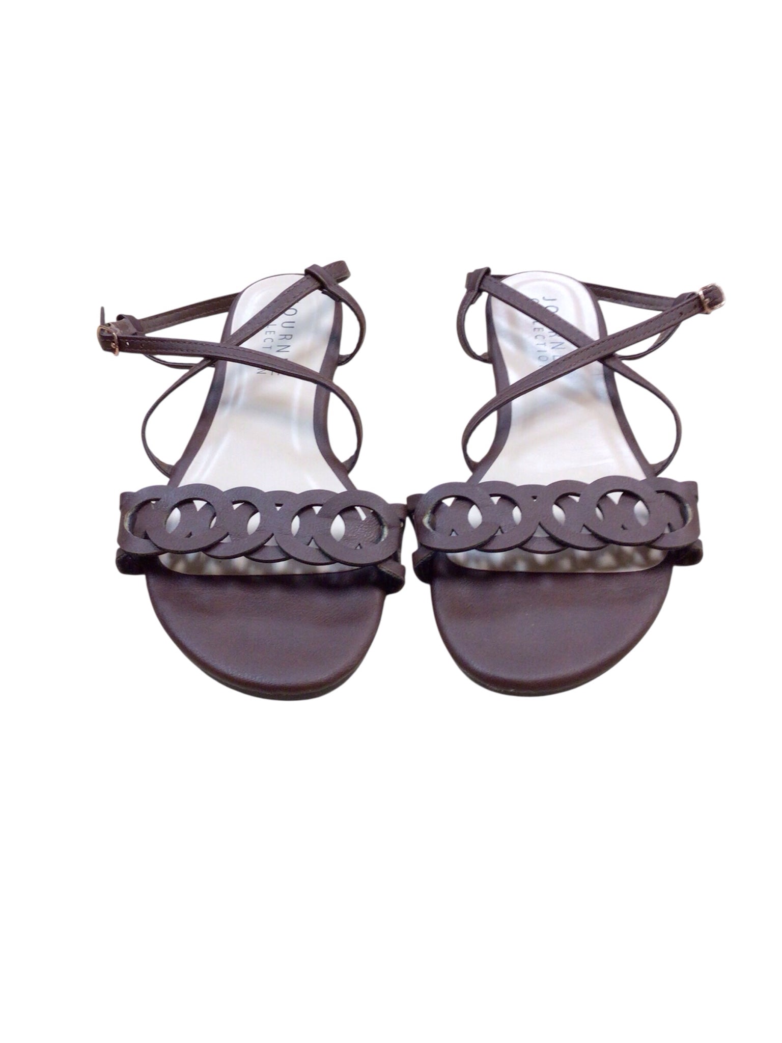 Journee Jalia Chocolate Brown Multi Strap Flat Sandals Size 7.5