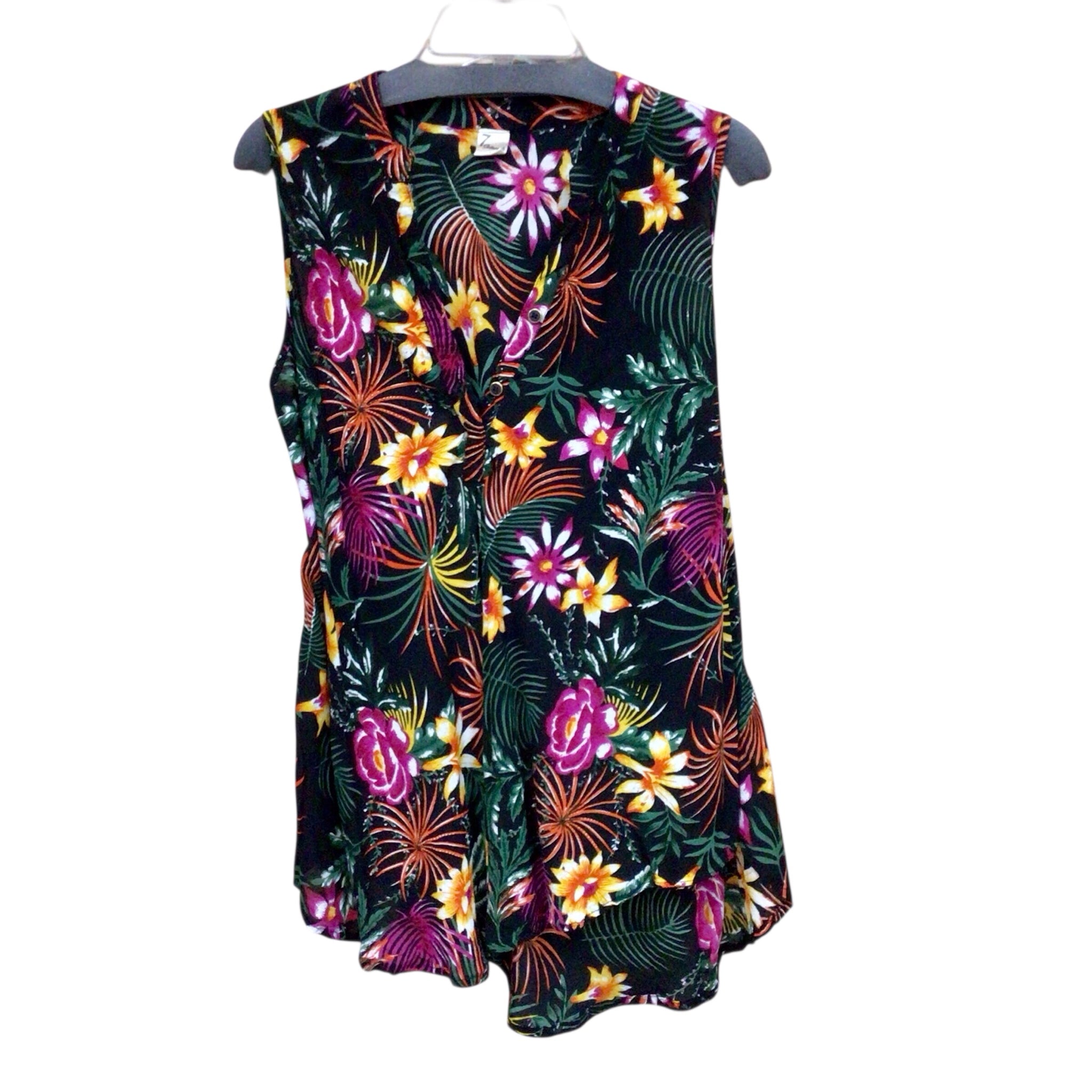 7 Islands Black Tropical Sleeveless Top Size Large