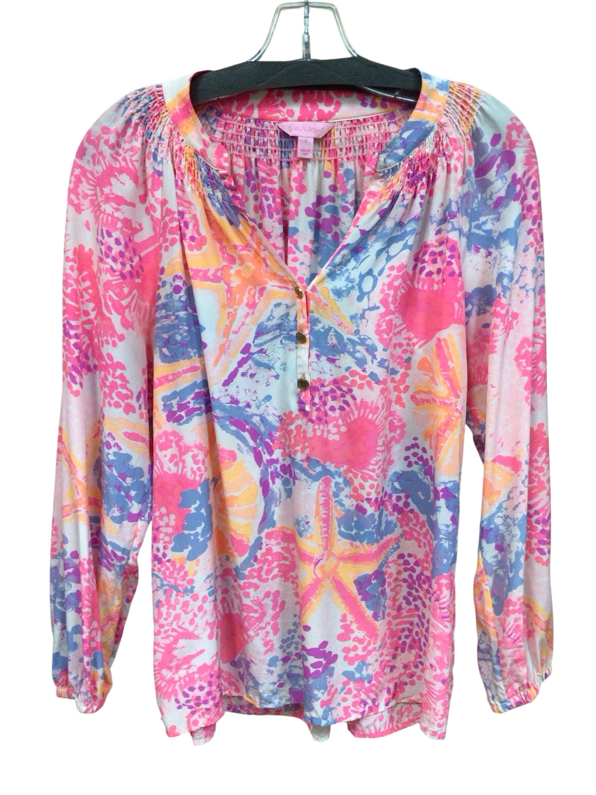 Lilly Pulitzer "Elsa" 100% Silk Long Sleeve Top Size Small