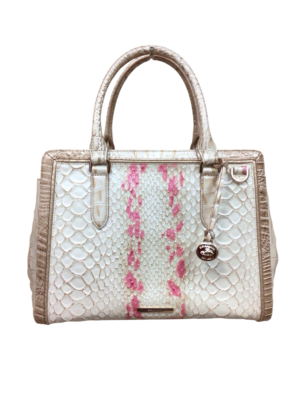 Brahmin Small "Finley" Apricot Rose Valentia Leather Satchel Crossbody Bag