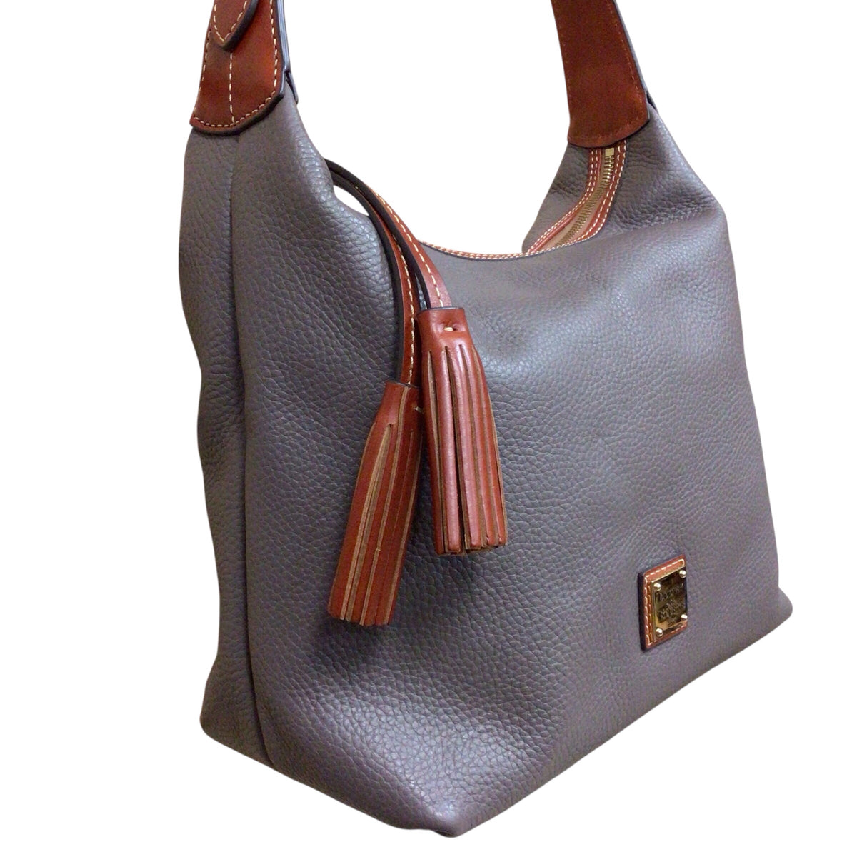 Dooney & Bourke Taupe Pebbled Leather "Paige" Hobo Shoulder Bag